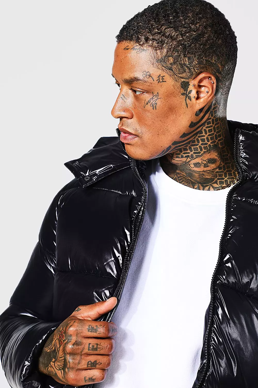 Boohooman high shine puffer jacket sale