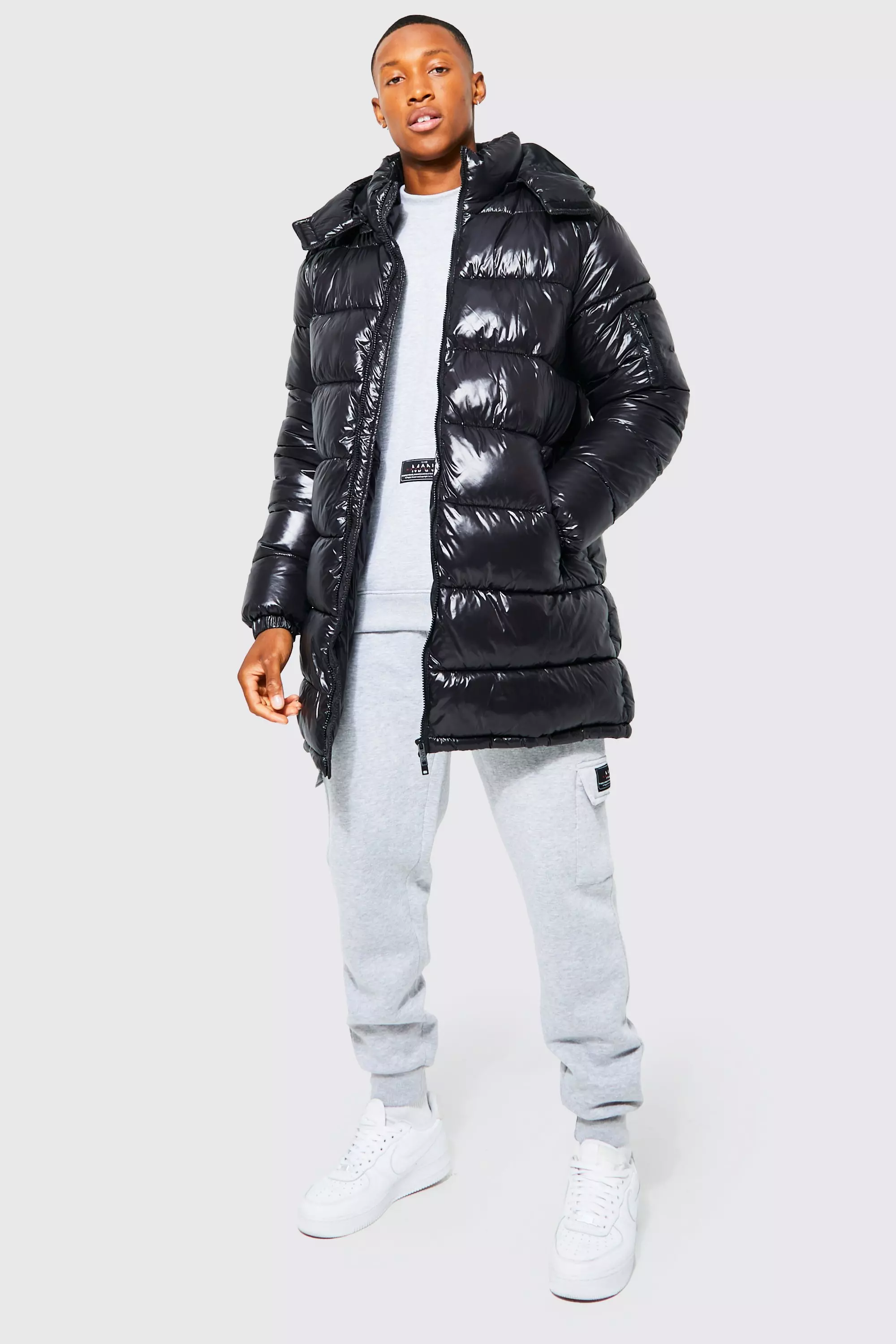 Black High Shine Hooded Longline Parka alternative image