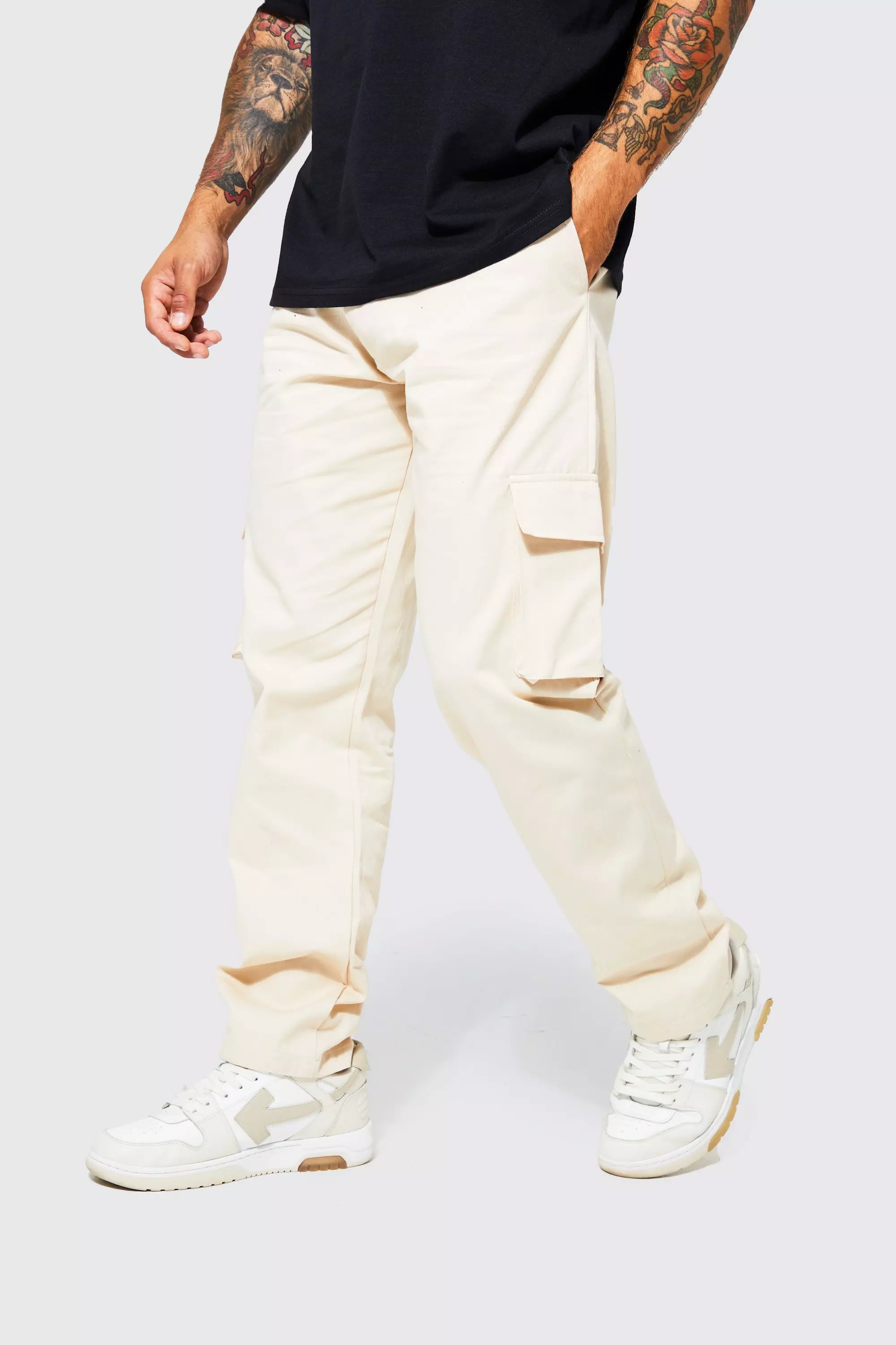 Fixed Waist relaxed Fit Cargo Chino Pants Stone