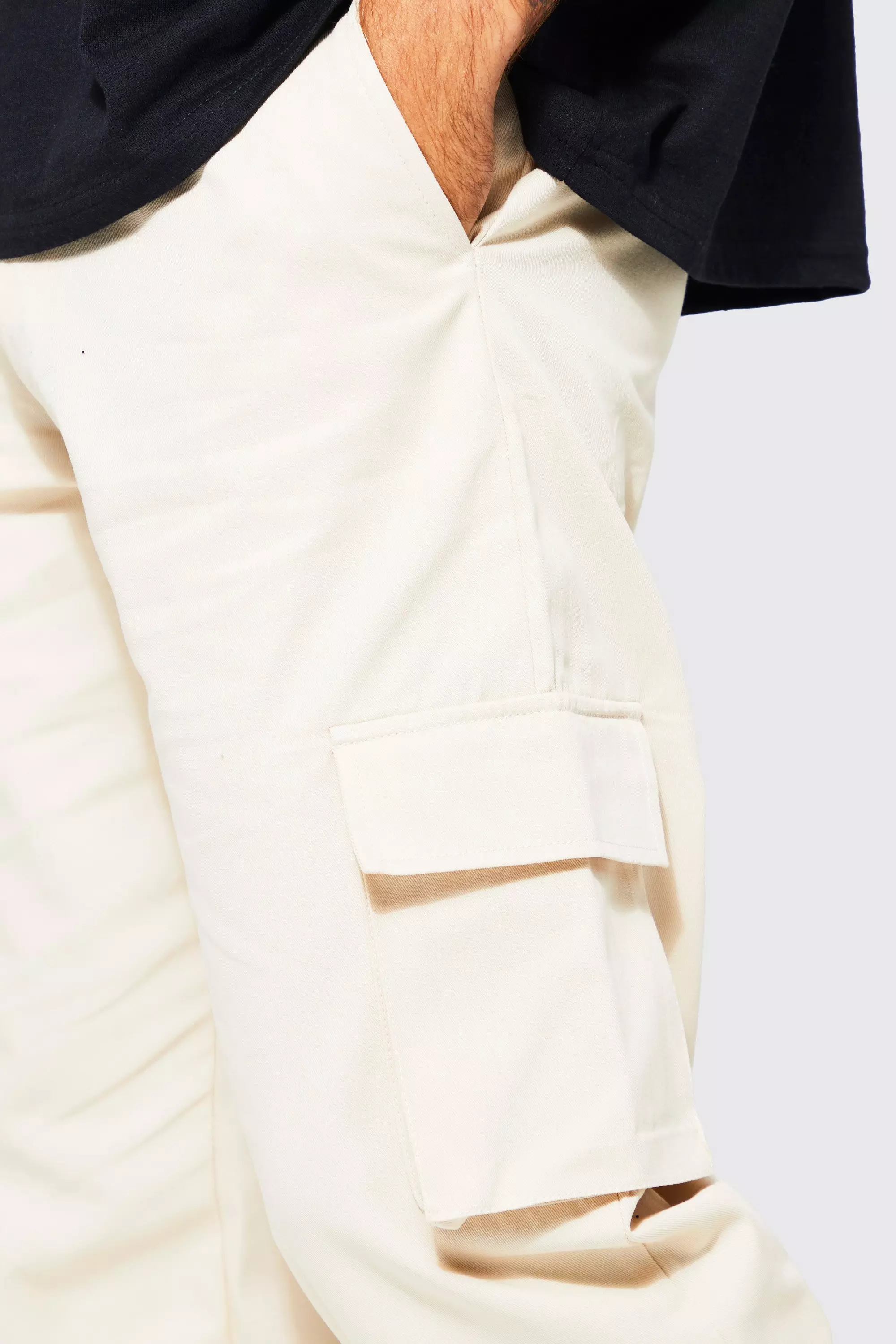 Pantaloni Cargo Rilassati Con Vita Fissa, Stone immagine alternativa