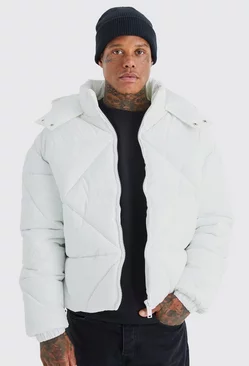 White Abstract Quilted Puffer