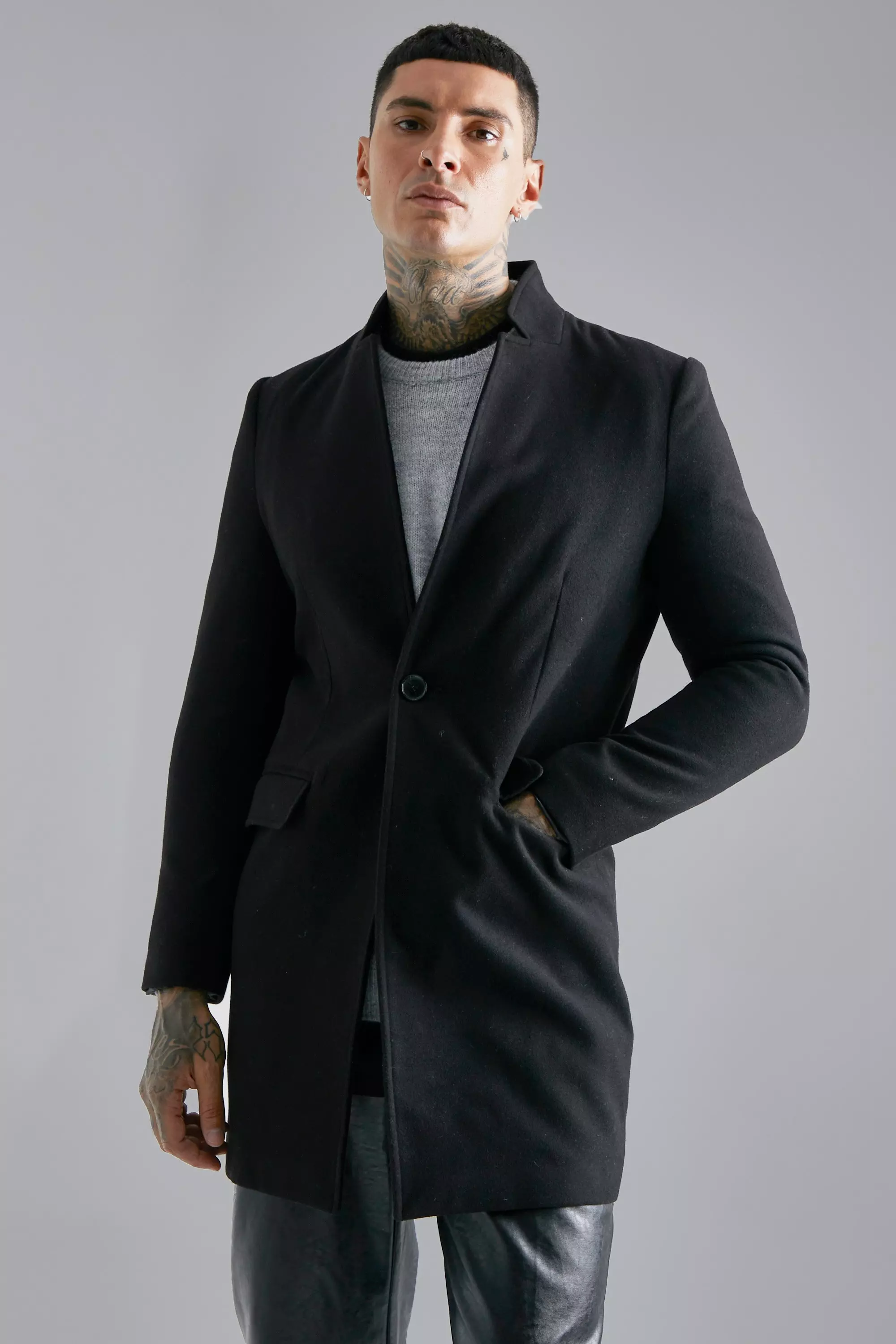 Stand Up Collar Smart Single Button Black
