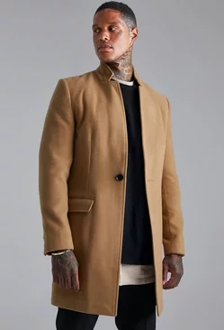 Camel Beige Stand Up Collar Smart Single Button