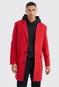 Single Breasted Wool Mix Overcoat Red