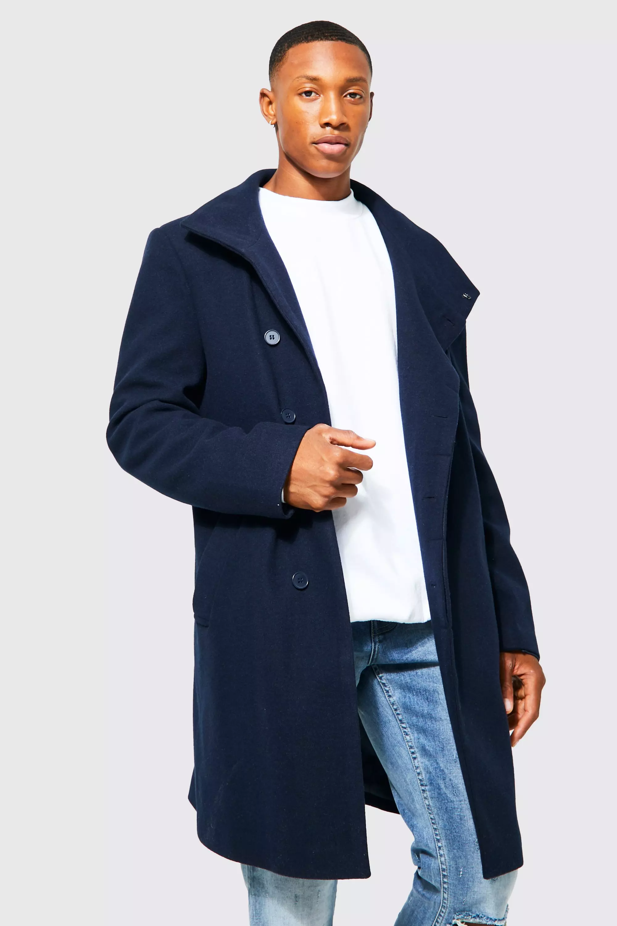 Mens overcoat funnel neck best sale