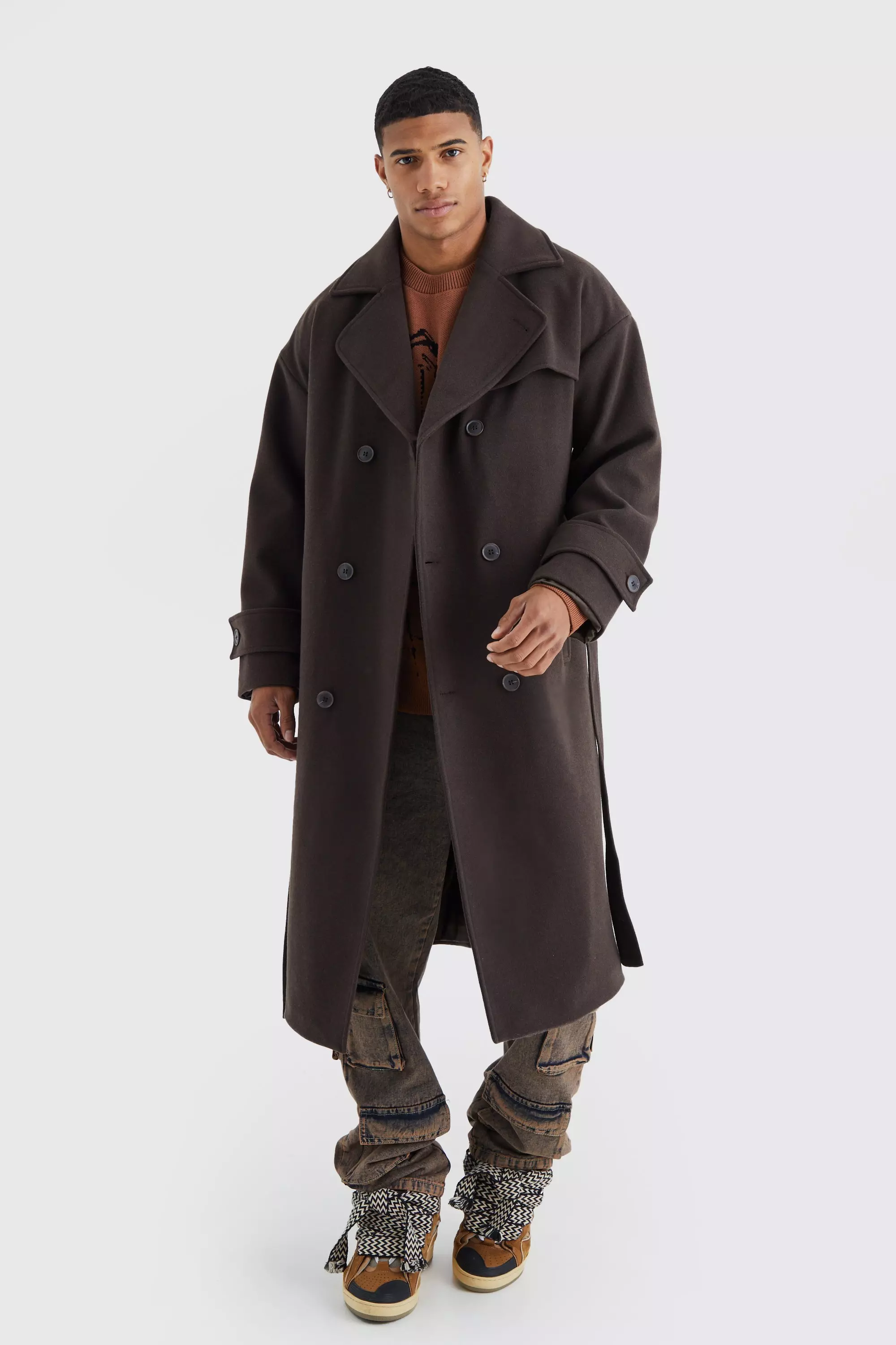 Double Breasted Trench Overcoat in Chocolate Chocolate