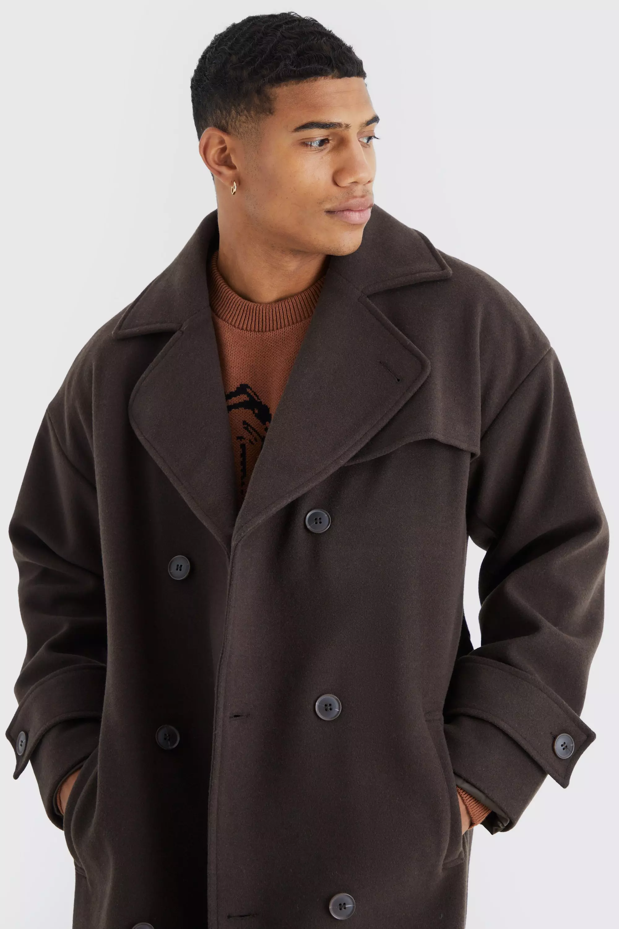 Double Breasted Trench Overcoat in Chocolate alternative image