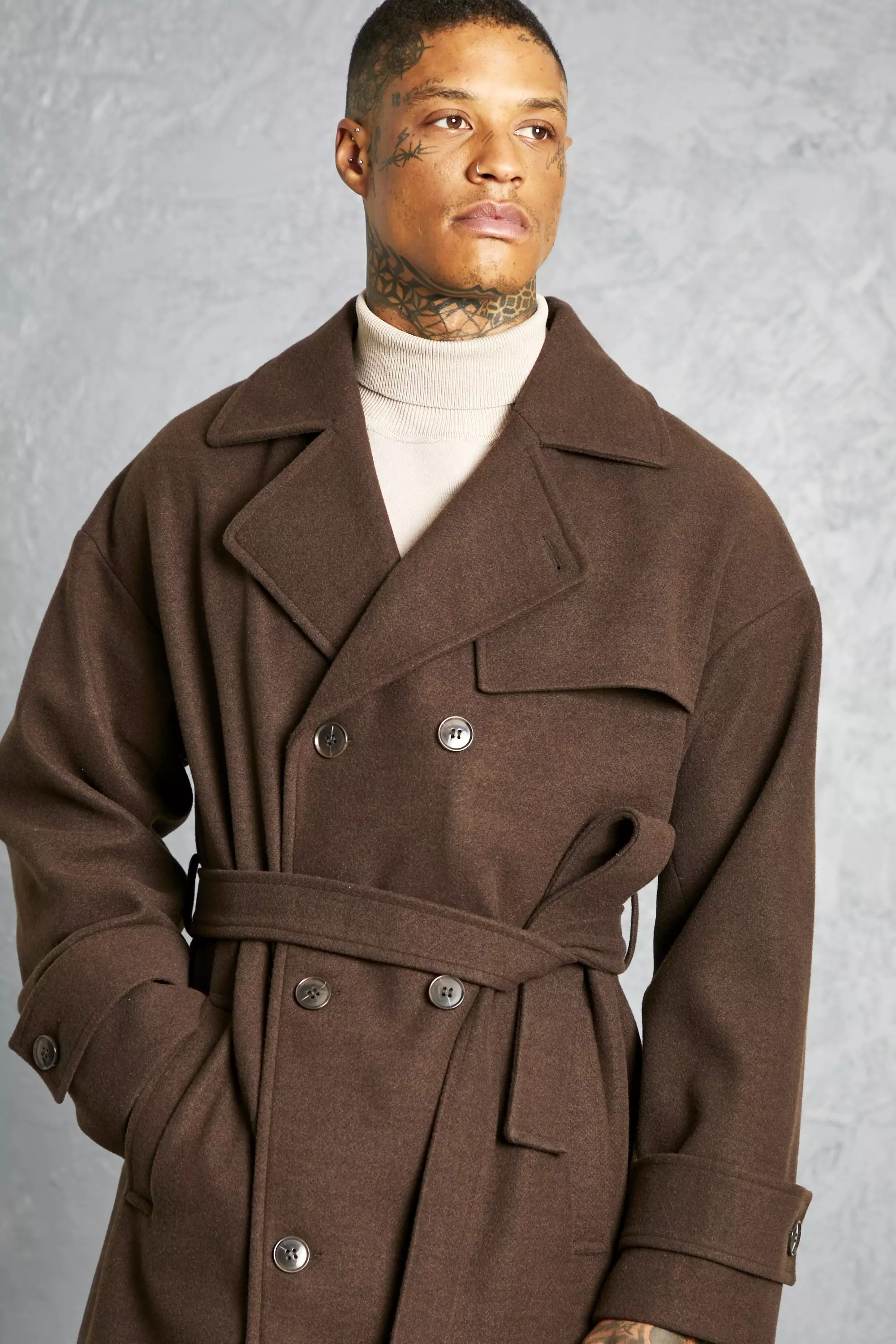 Double Breasted Trench Overcoat in Chocolate alternative image