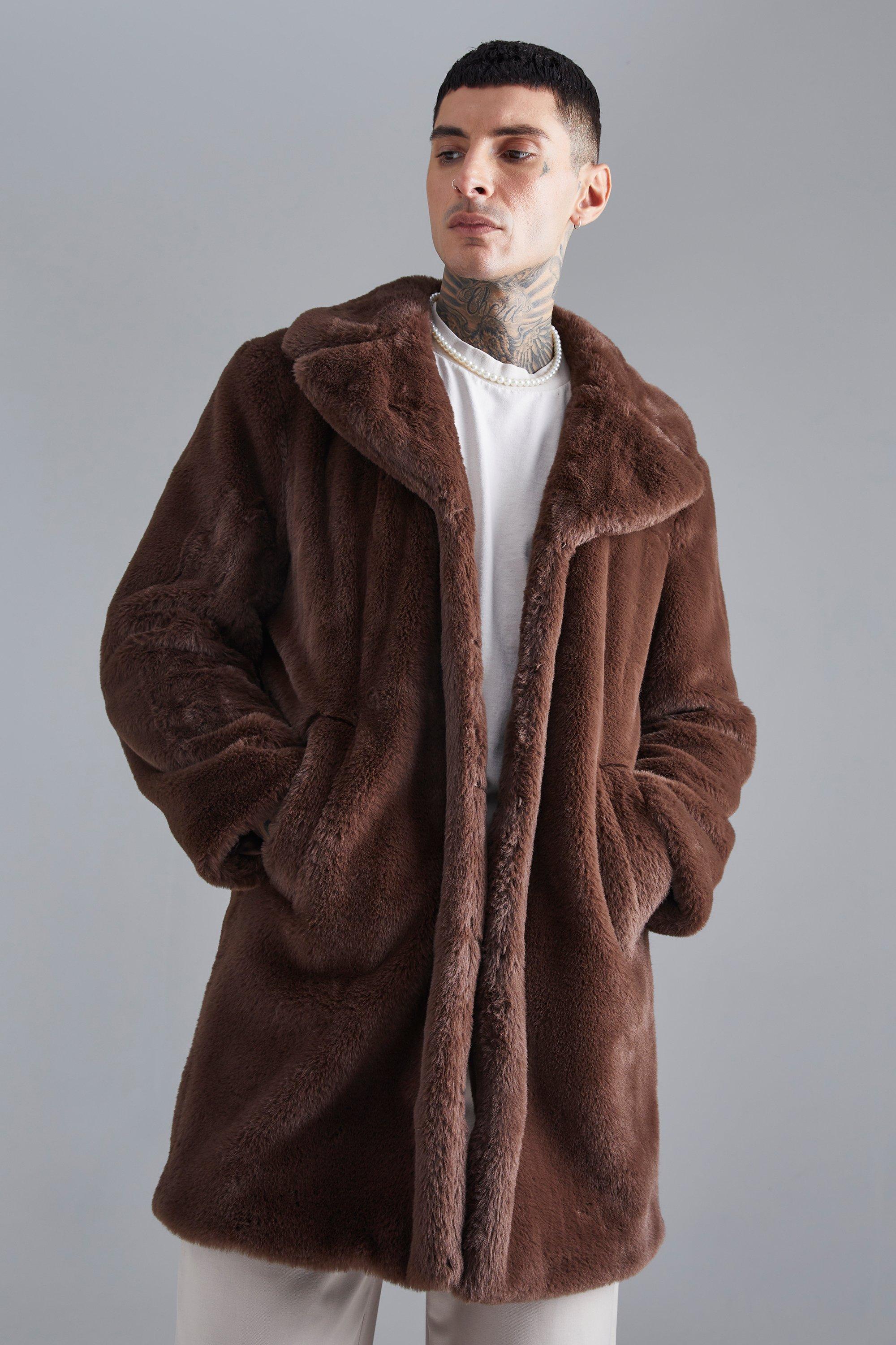 Boohooman parka with on sale faux fur in khaki