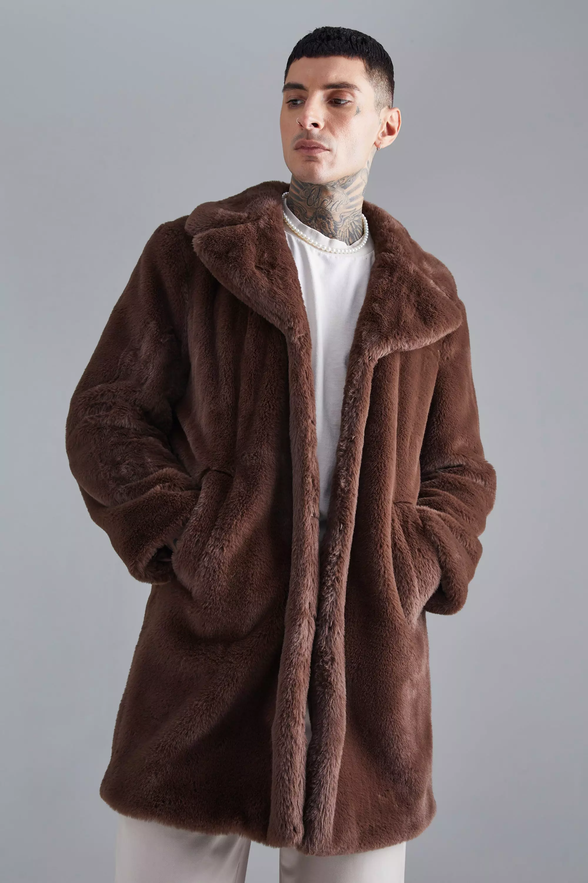 Faux Fur Overcoat boohooMAN