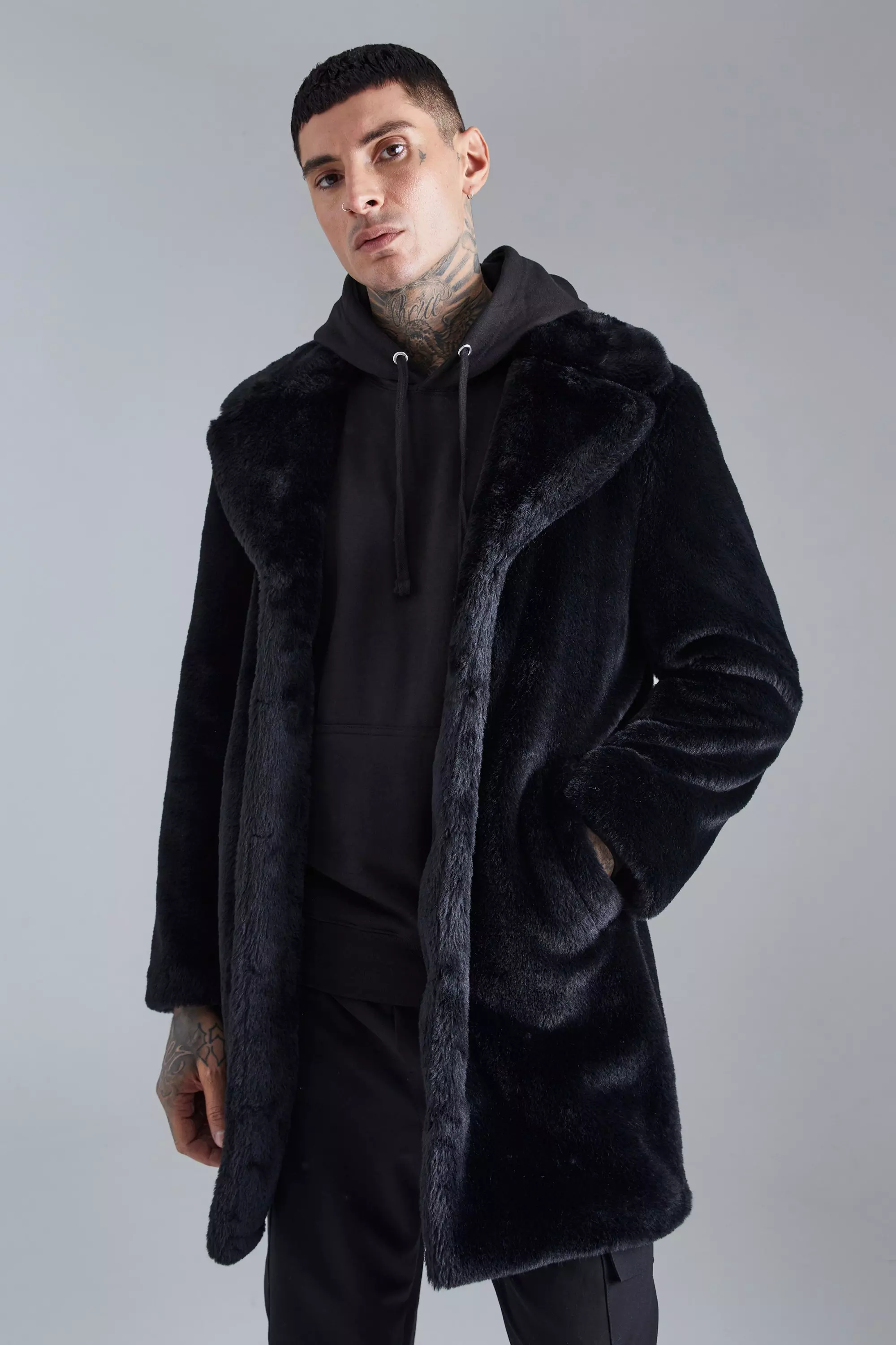 Faux Fur Overcoat Black