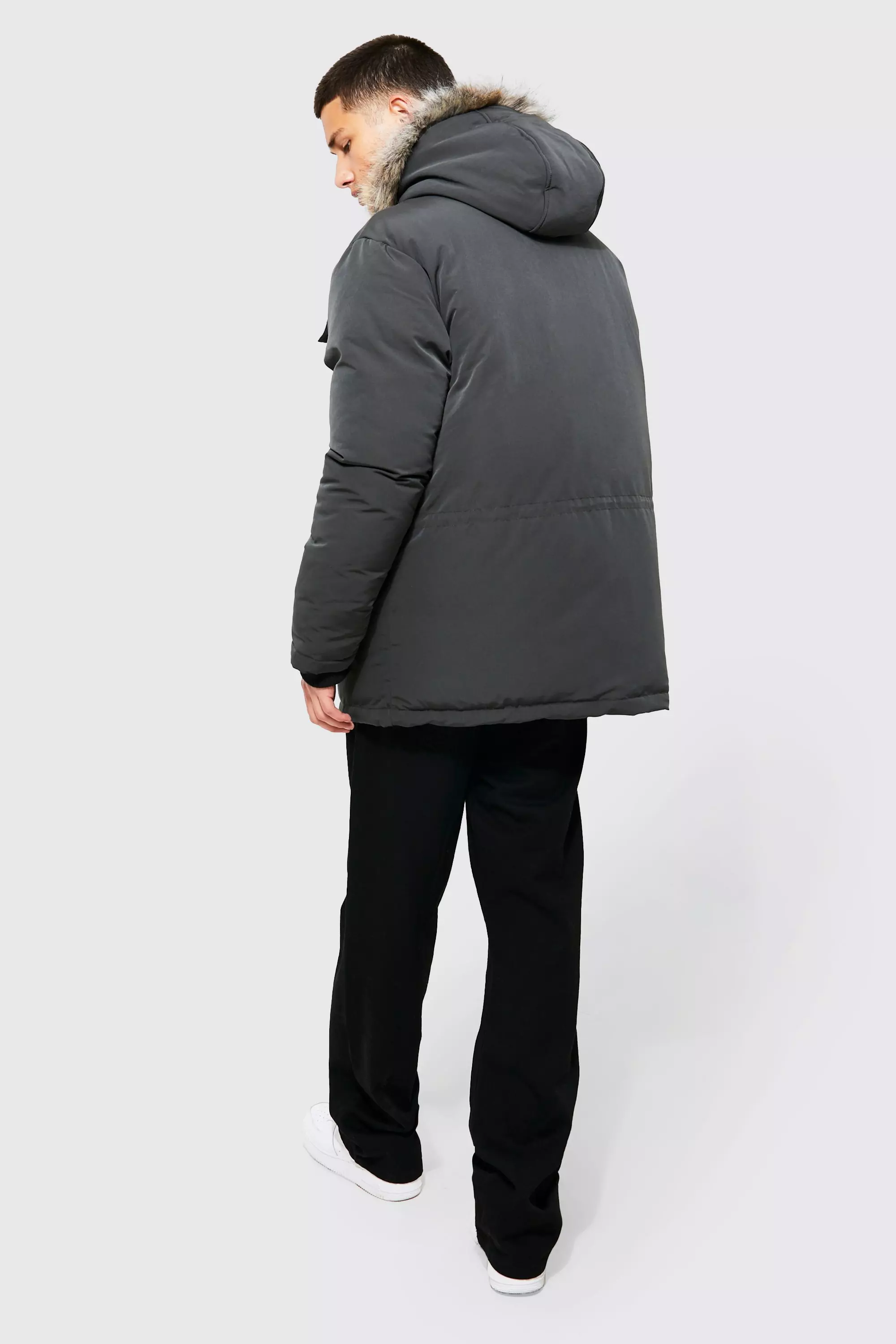 Charcoal Faux Fur Hooded Arctic Parka alternative image