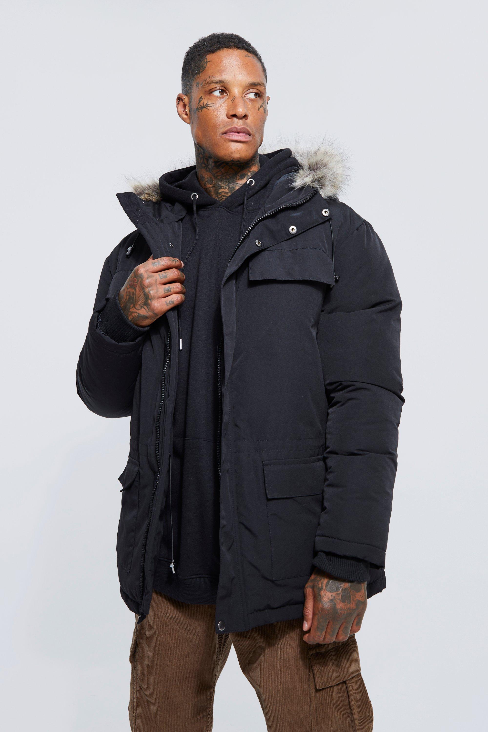 Mens parka coats with fur best sale hood cheap