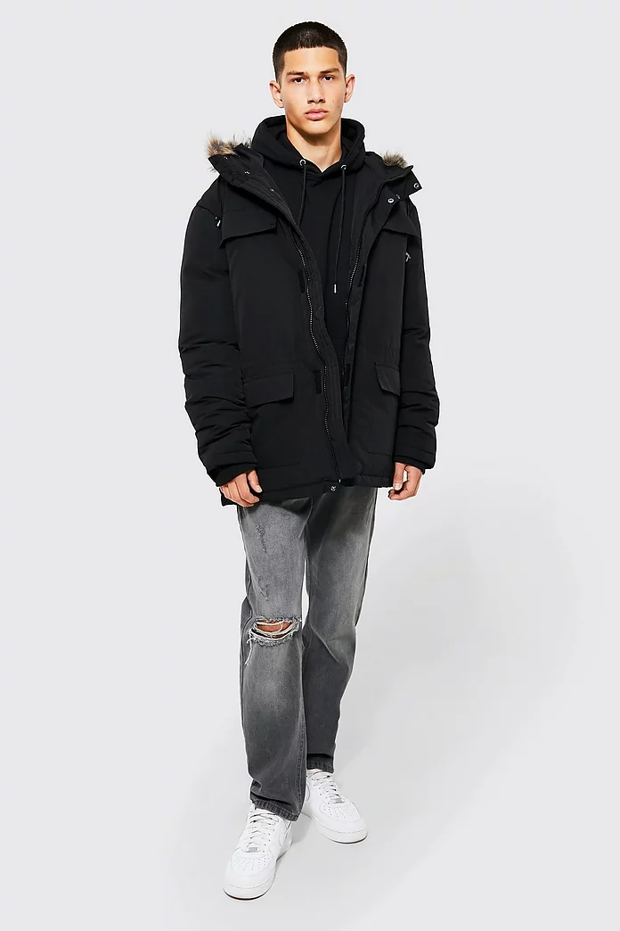 Faux Fur Hooded Arctic Parka | boohooMAN USA Faux Fur Hooded Arctic Parka | boohooMAN USA