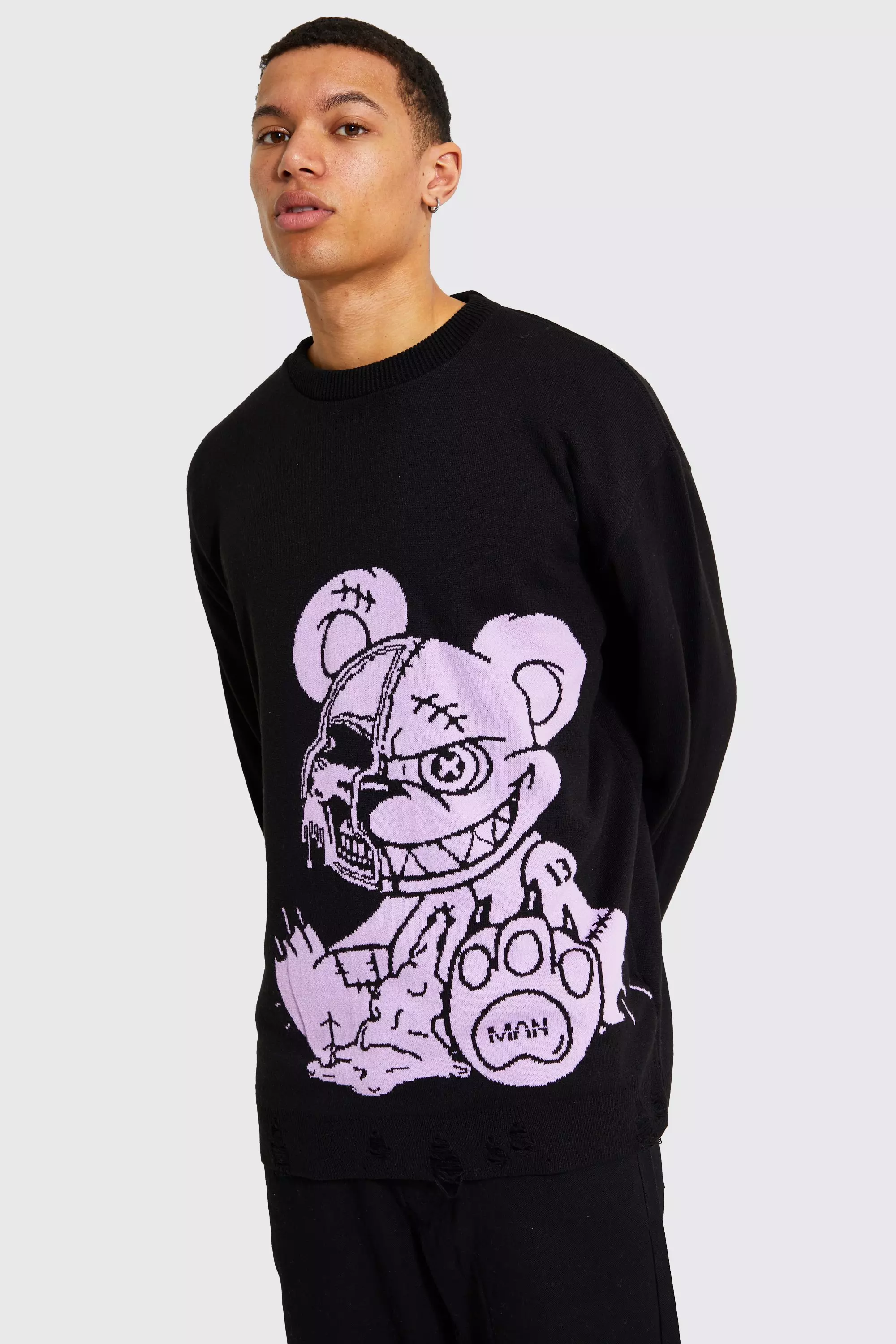 Black Tall Oversized Distressed Graphic Knit Jumper alternative image