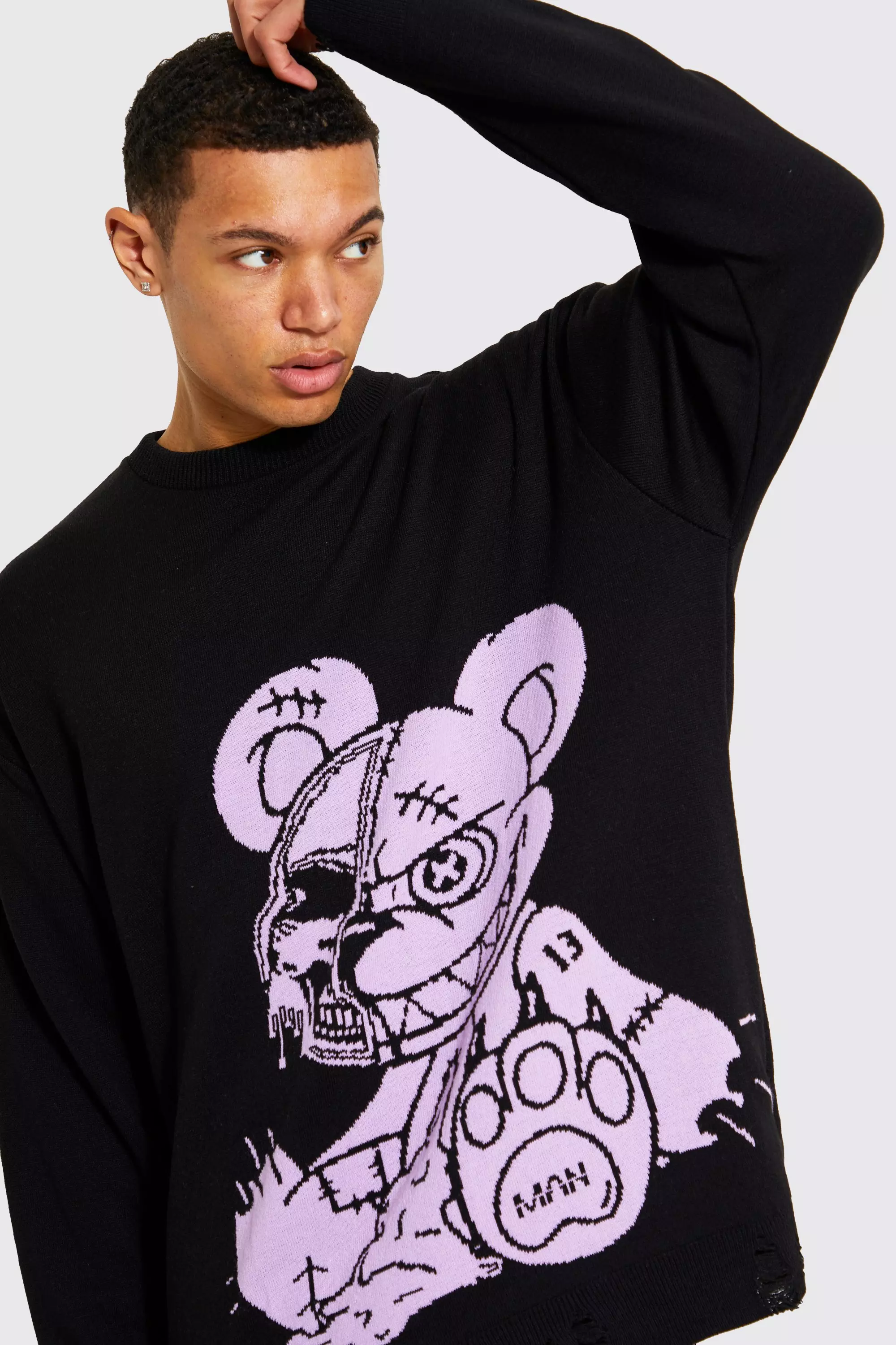 Black Tall Oversized Distressed Graphic Knit Jumper alternative image