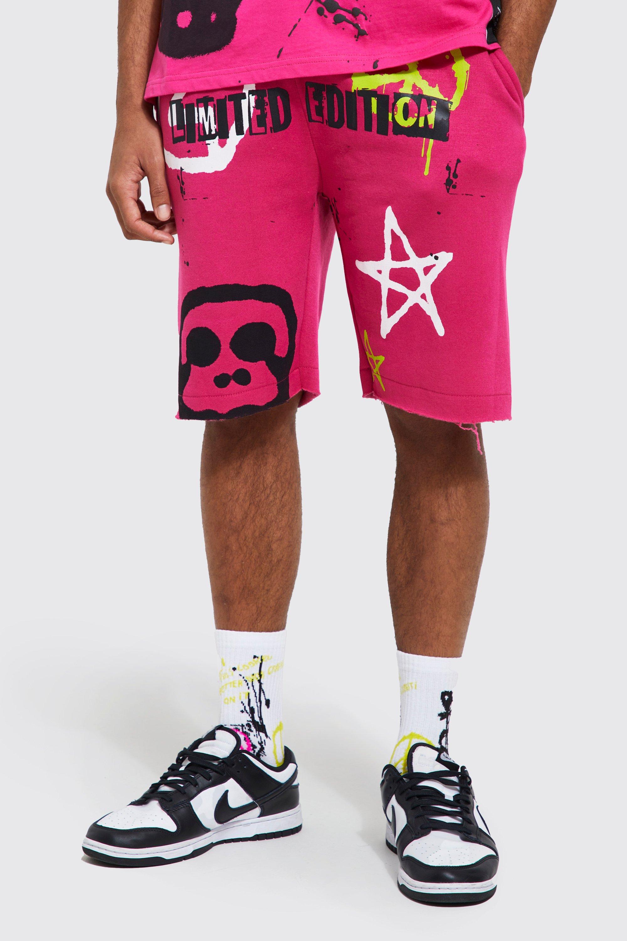 Loose Fit Graffiti Sweat Shorts | boohooMAN USA