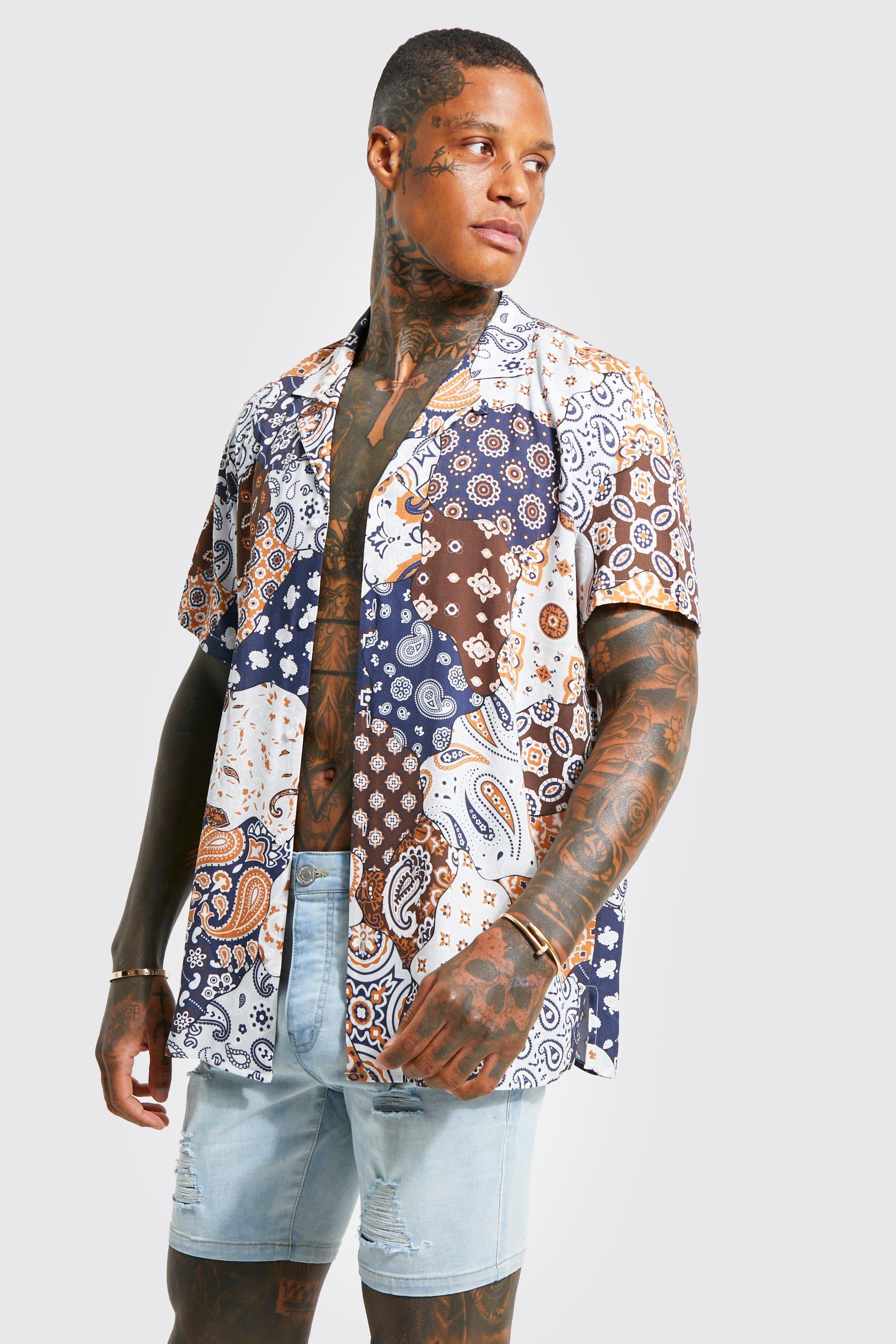 Oversized Viscose Paisley Patchwork Shirt | boohooMAN USA