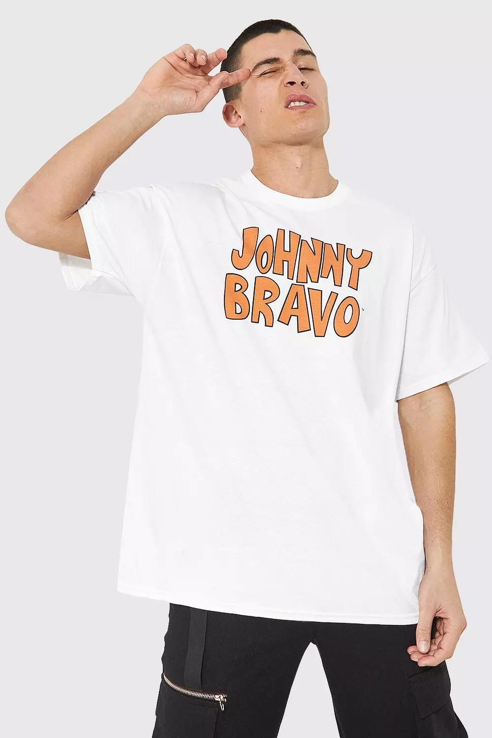 White Oversized Johnny Bravo License T-shirt alternative image