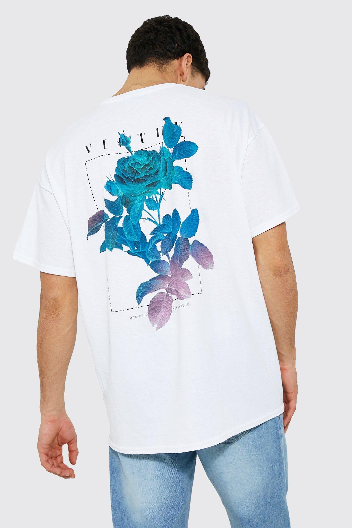 boohooMAN Plus Size Oversized Rose Back Graphic T-Shirt