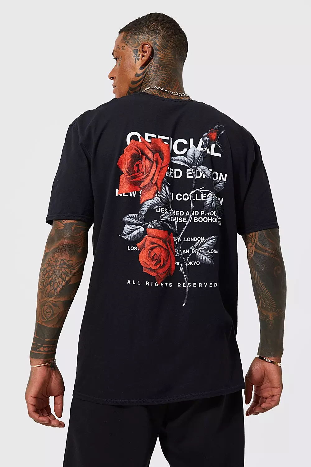 Black Oversized Floral Back Graphic T-shirt