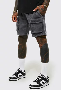 Charcoal Grey Loose Fit Washed Cargo Sweat Shorts