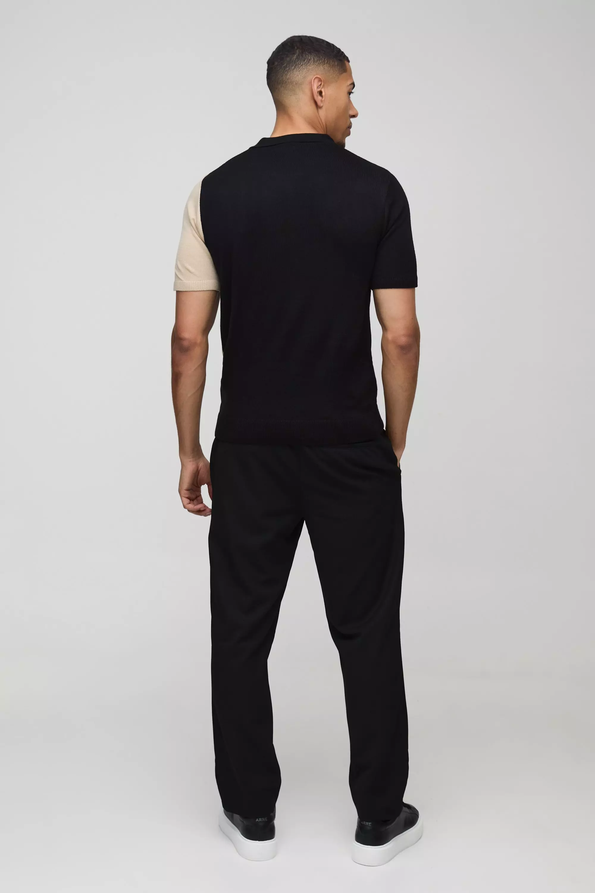 Short Sleeve Muscle Fit Colour Block Knit Polo | boohooMAN USA