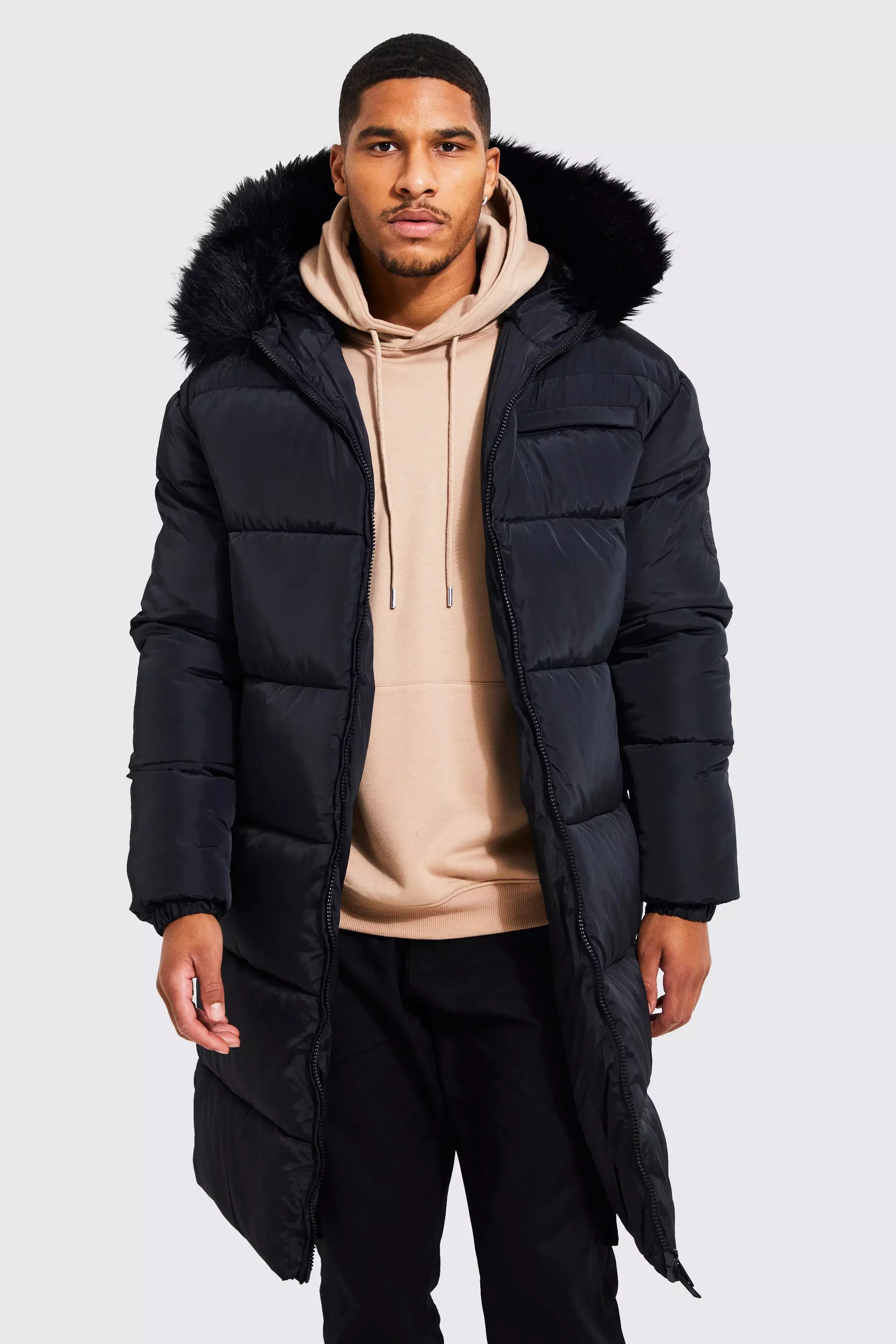 Long fur hood puffer jacket sale