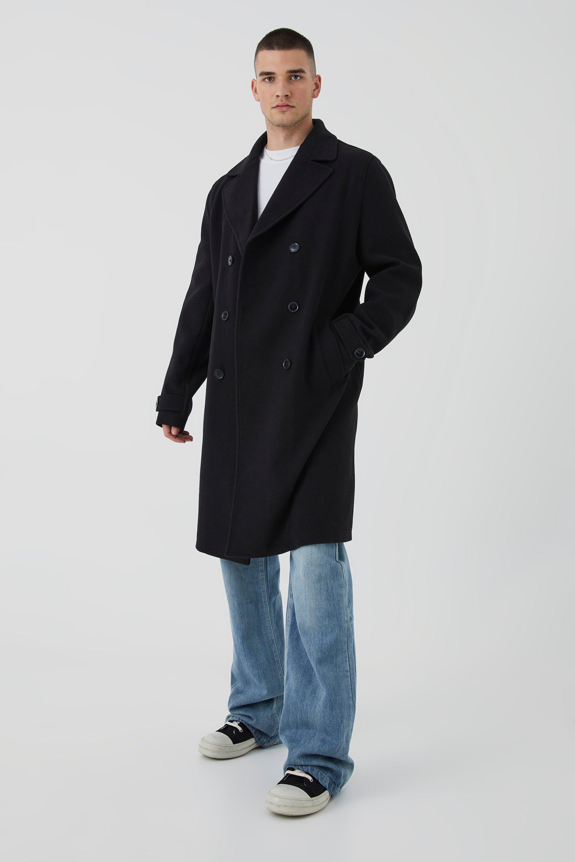 Mens black double breasted cheap overcoat