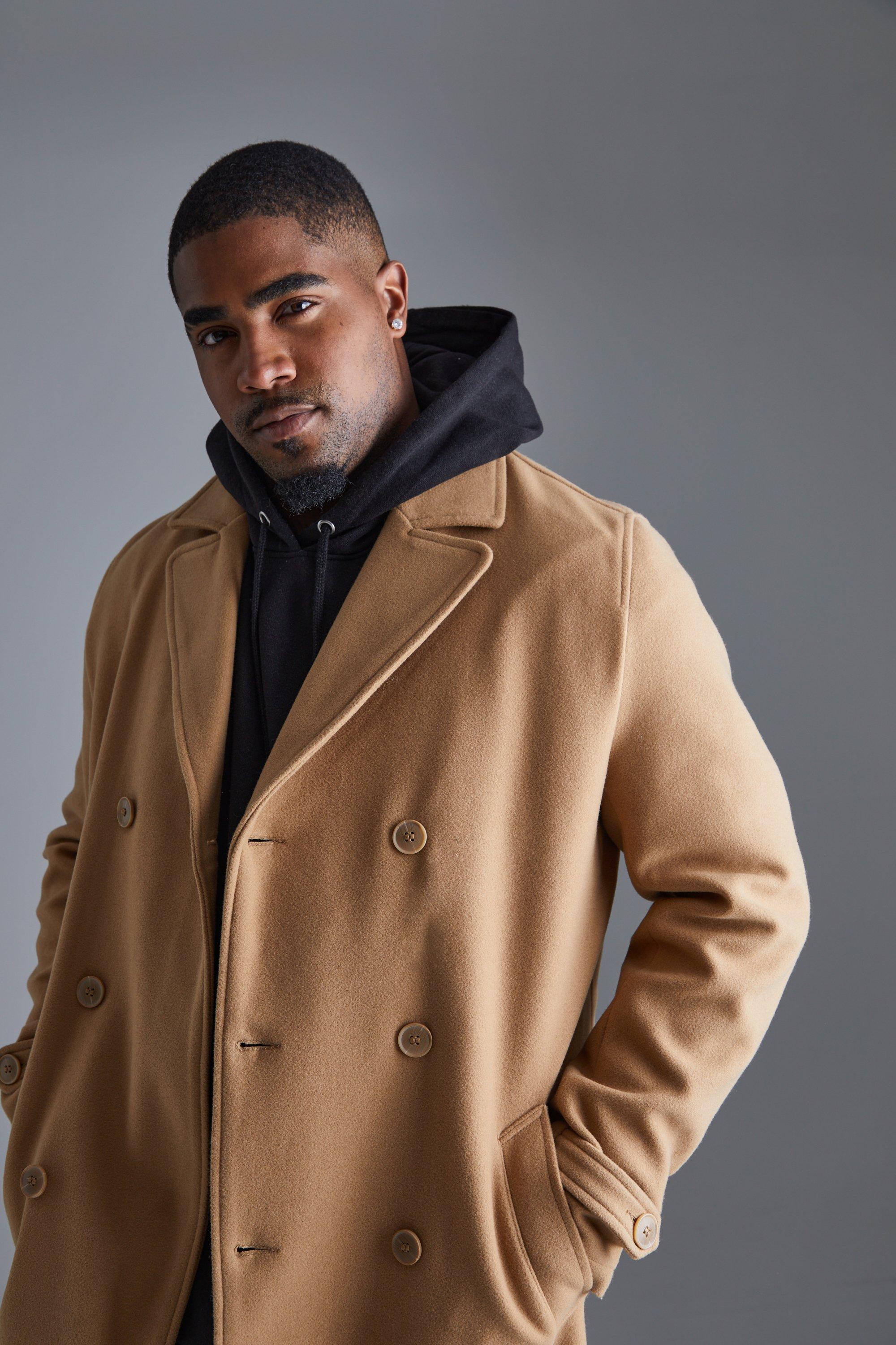 Tall Double Breasted Wool Look Overcoat | boohooMAN USA