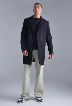 Tall Single Breasted Wool Look Overcoat Black