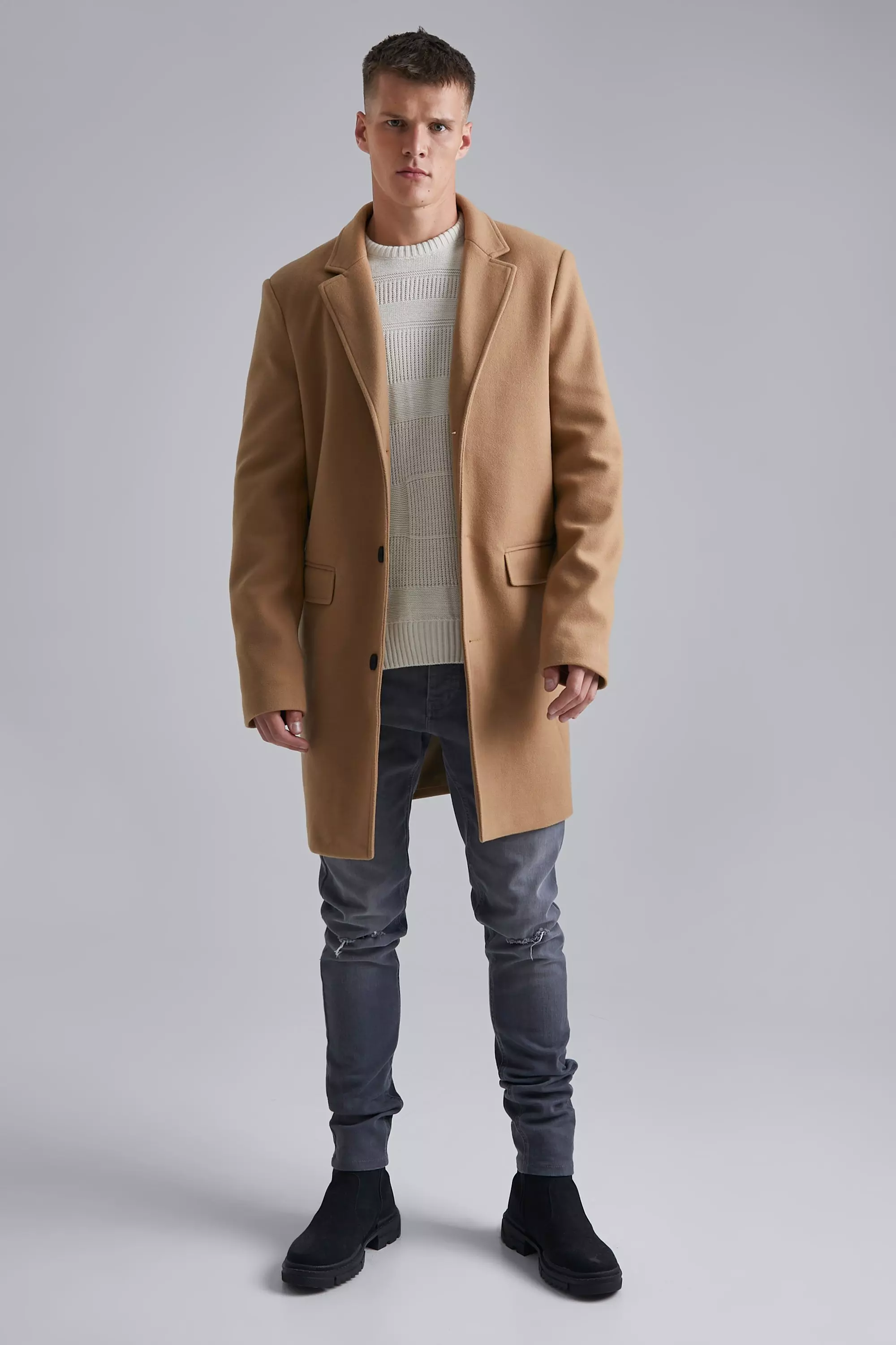 Tall einreihiger Mantel in Wolloptik, Camel alternatives Bild