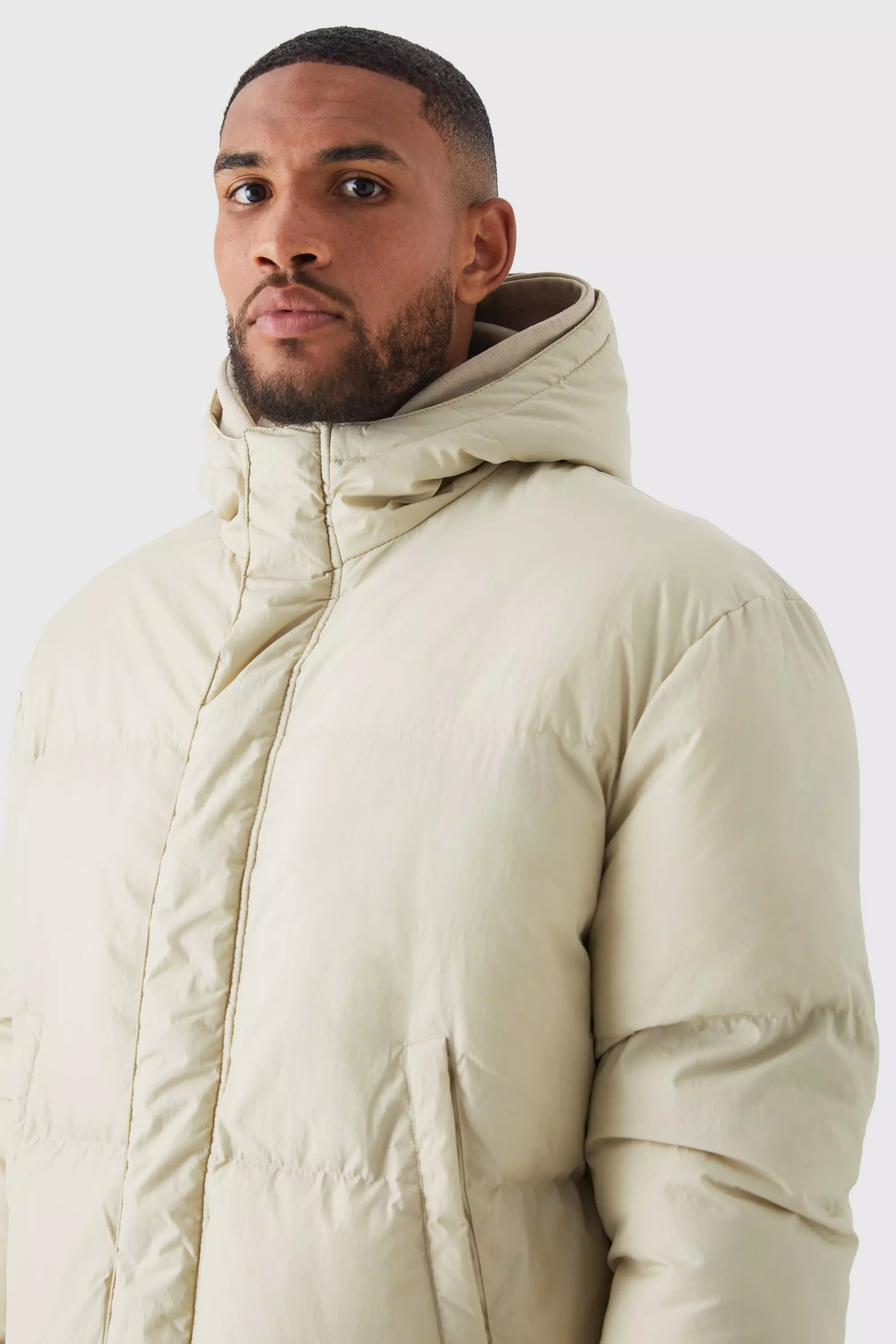 Boohooman long puffer jacket on sale