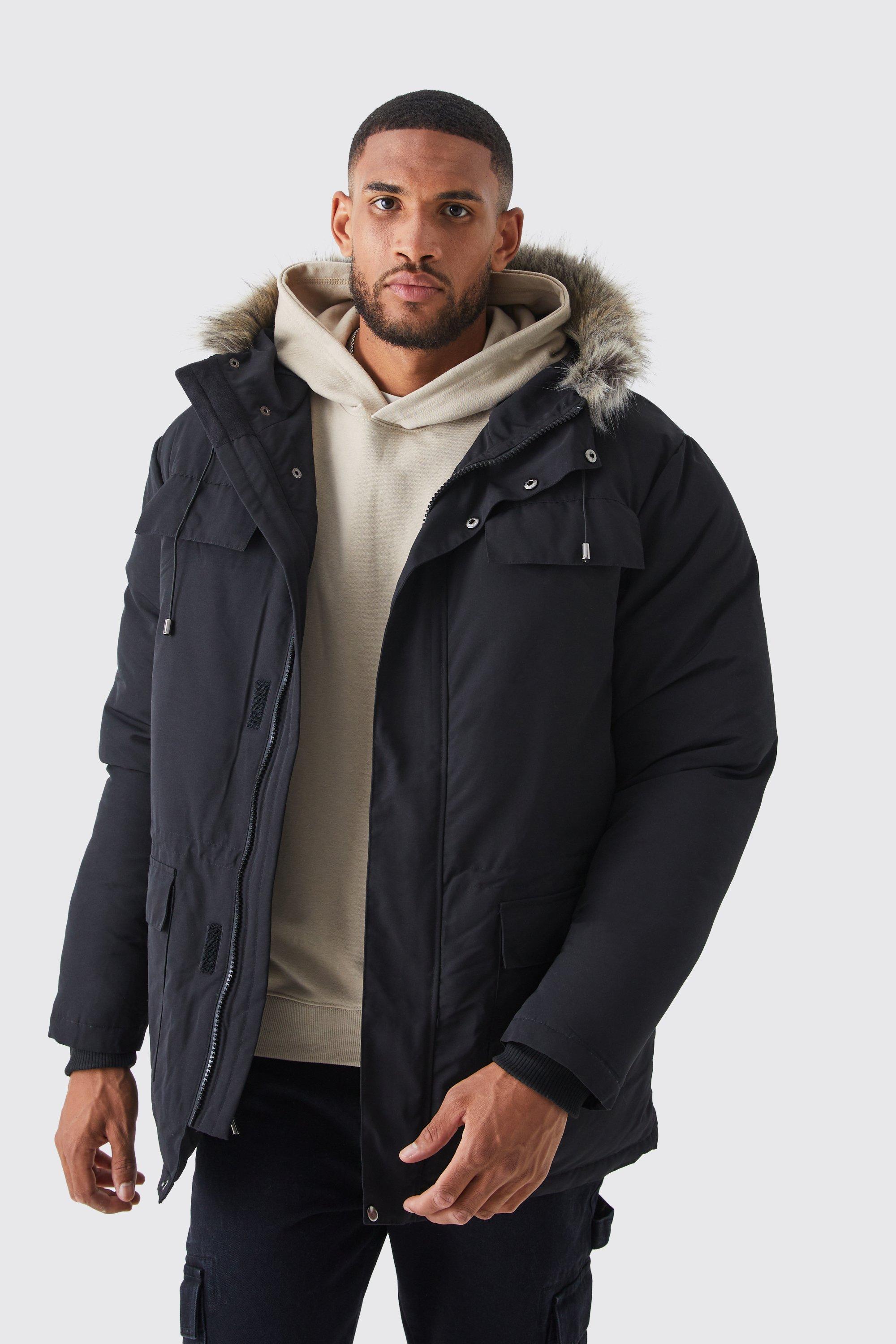 Tall Faux Fur Hooded Arctic Parka | boohooMAN USA