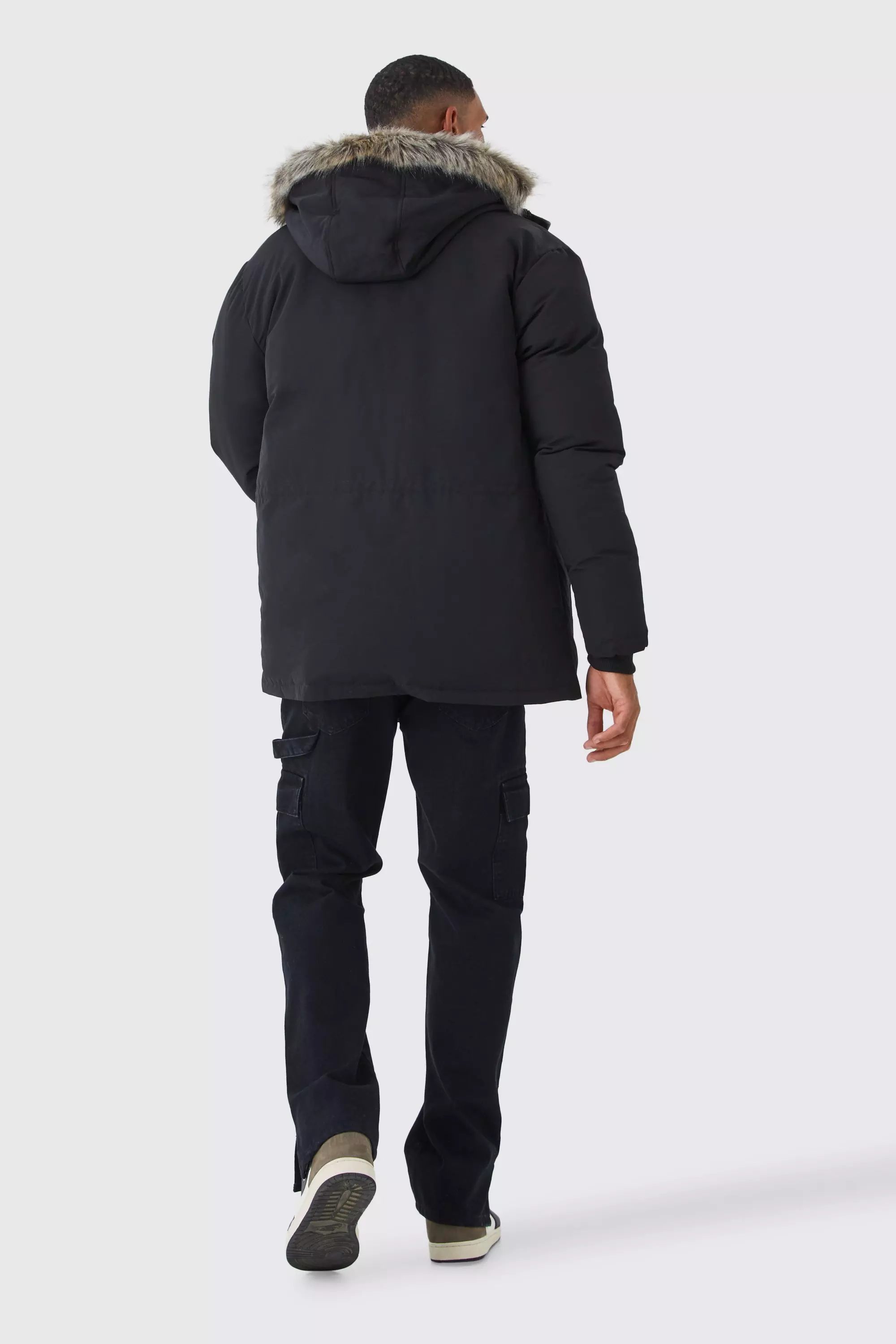 Black Tall Faux Fur Hooded Arctic Parka alternative image