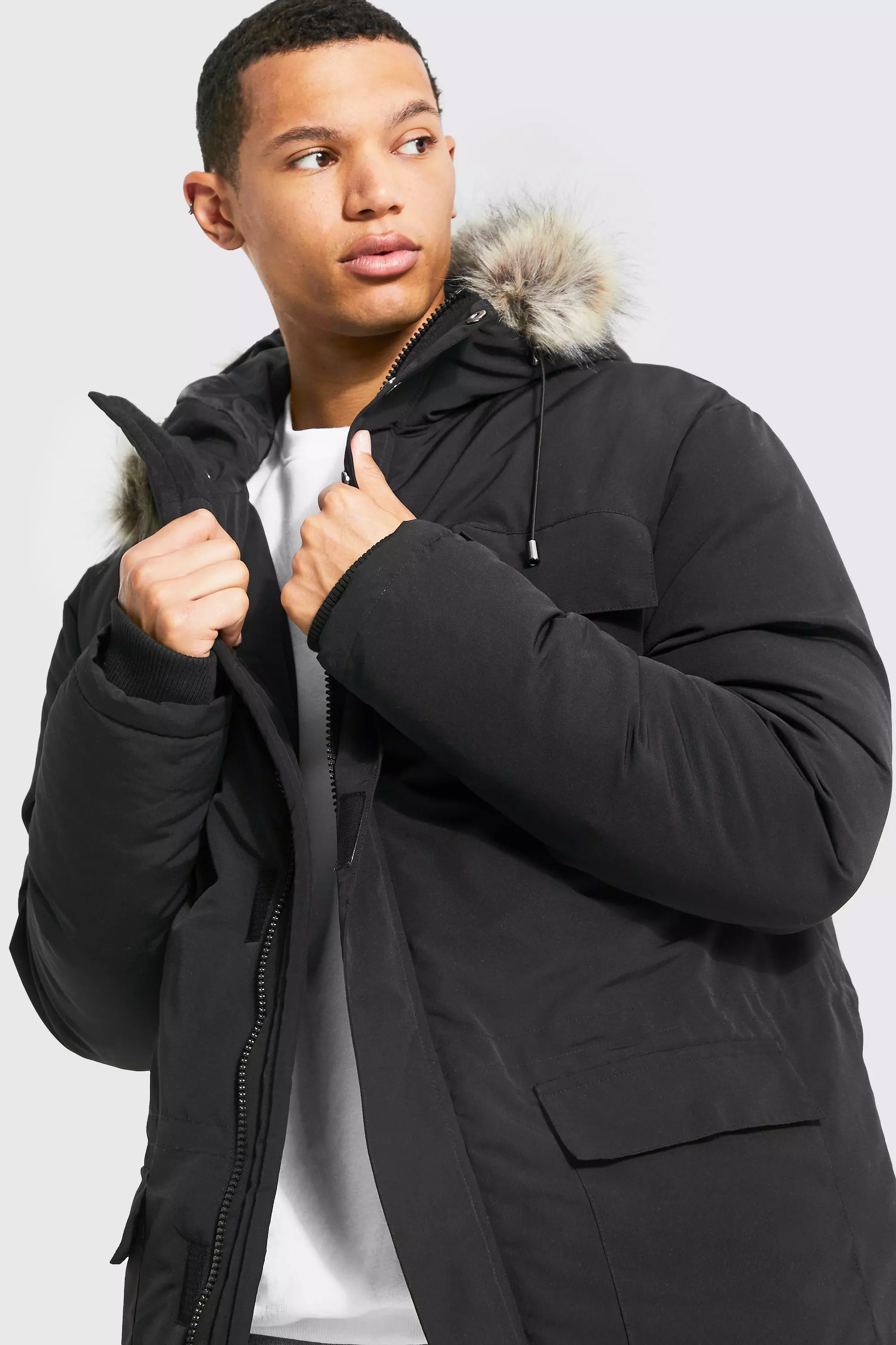 Black Tall Faux Fur Hooded Arctic Parka alternative image