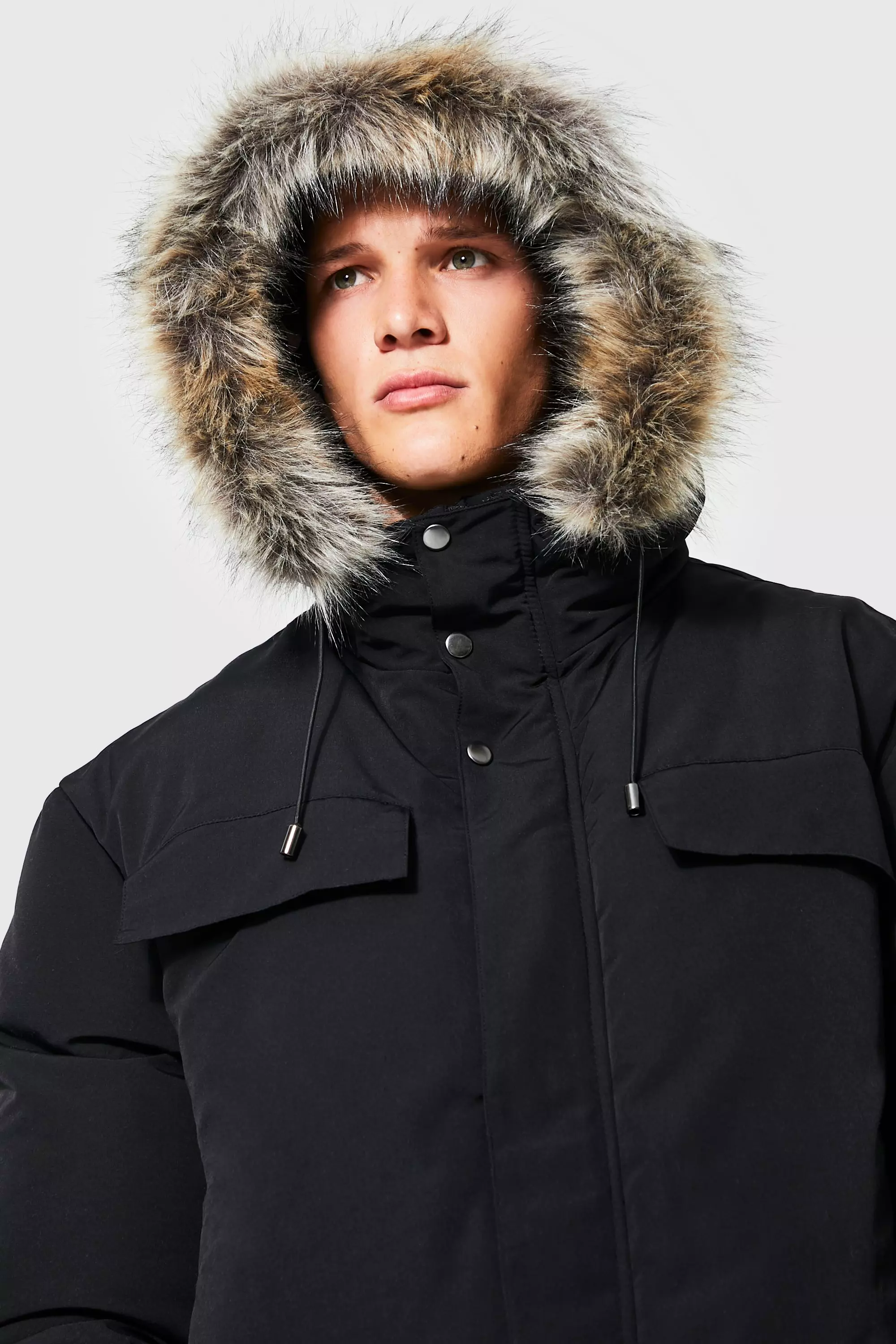 Tall Parka mit Kapuze und Fell-Detail, Black alternatives Bild