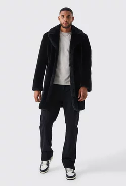 Black Tall Faux Fur Overcoat