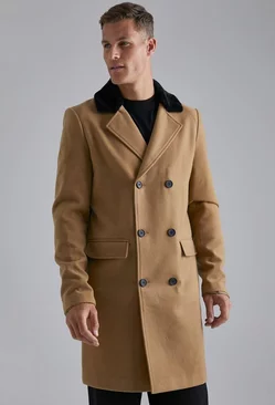 Camel Beige Tall Double Breasted Faux Fur Overcoat