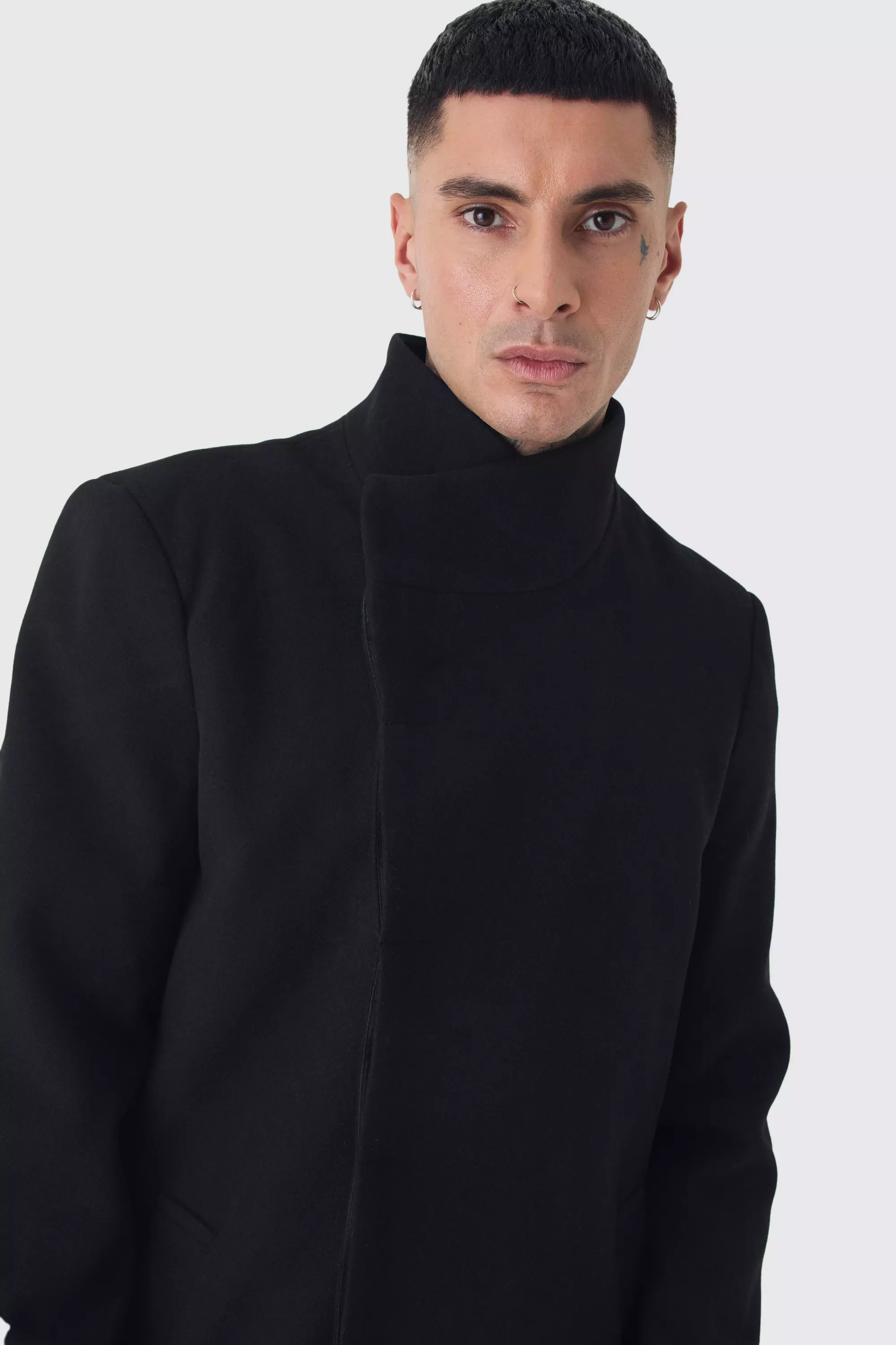 Tall - Manteau long effet laine à col montant, Black autre image