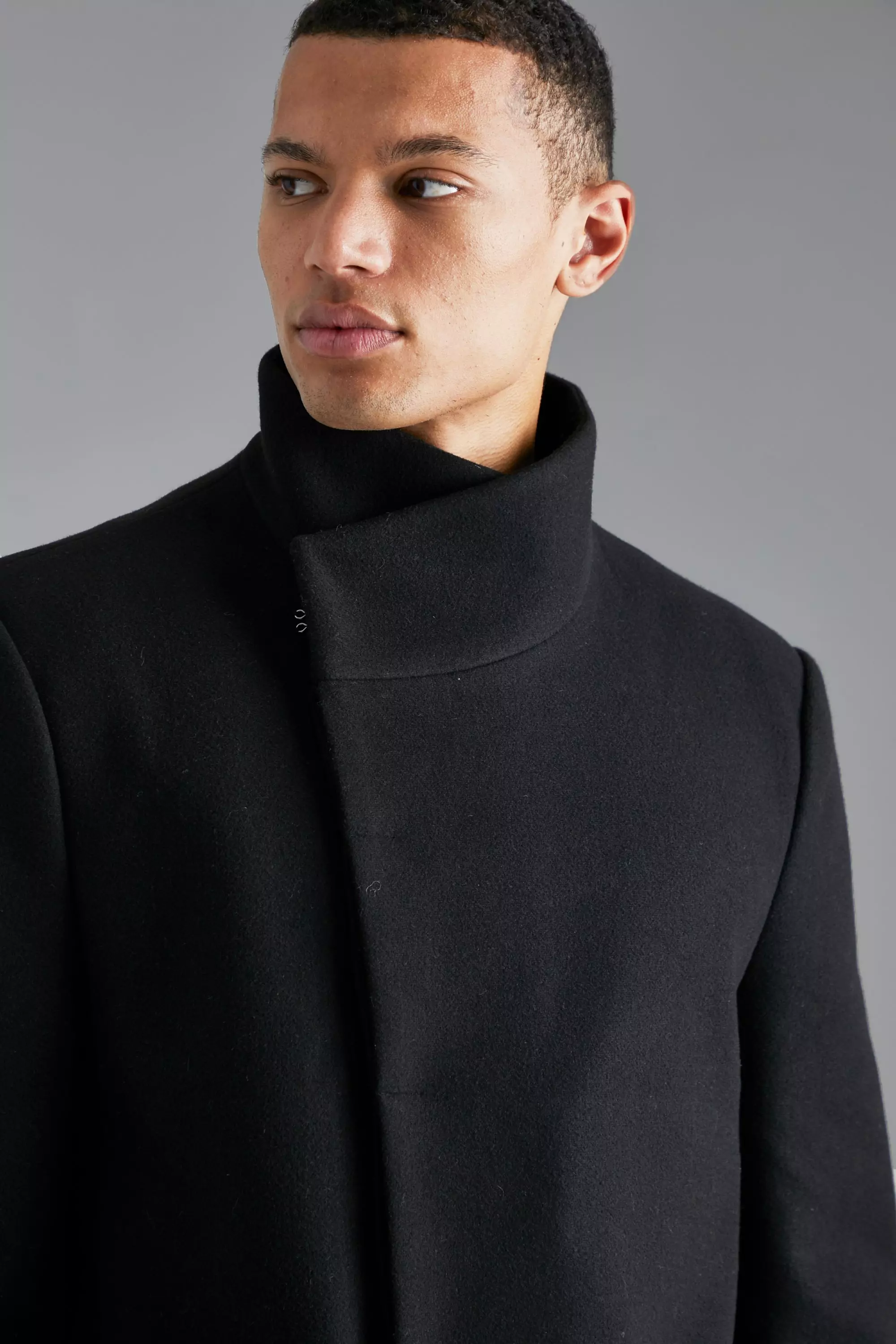 Tall - Manteau long effet laine à col montant, Black autre image