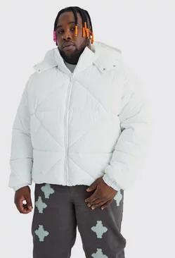 Plus Abstract Quilted Puffer White