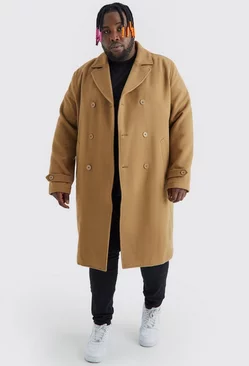 Plus Double Breasted Wool Look Overcoat Camel