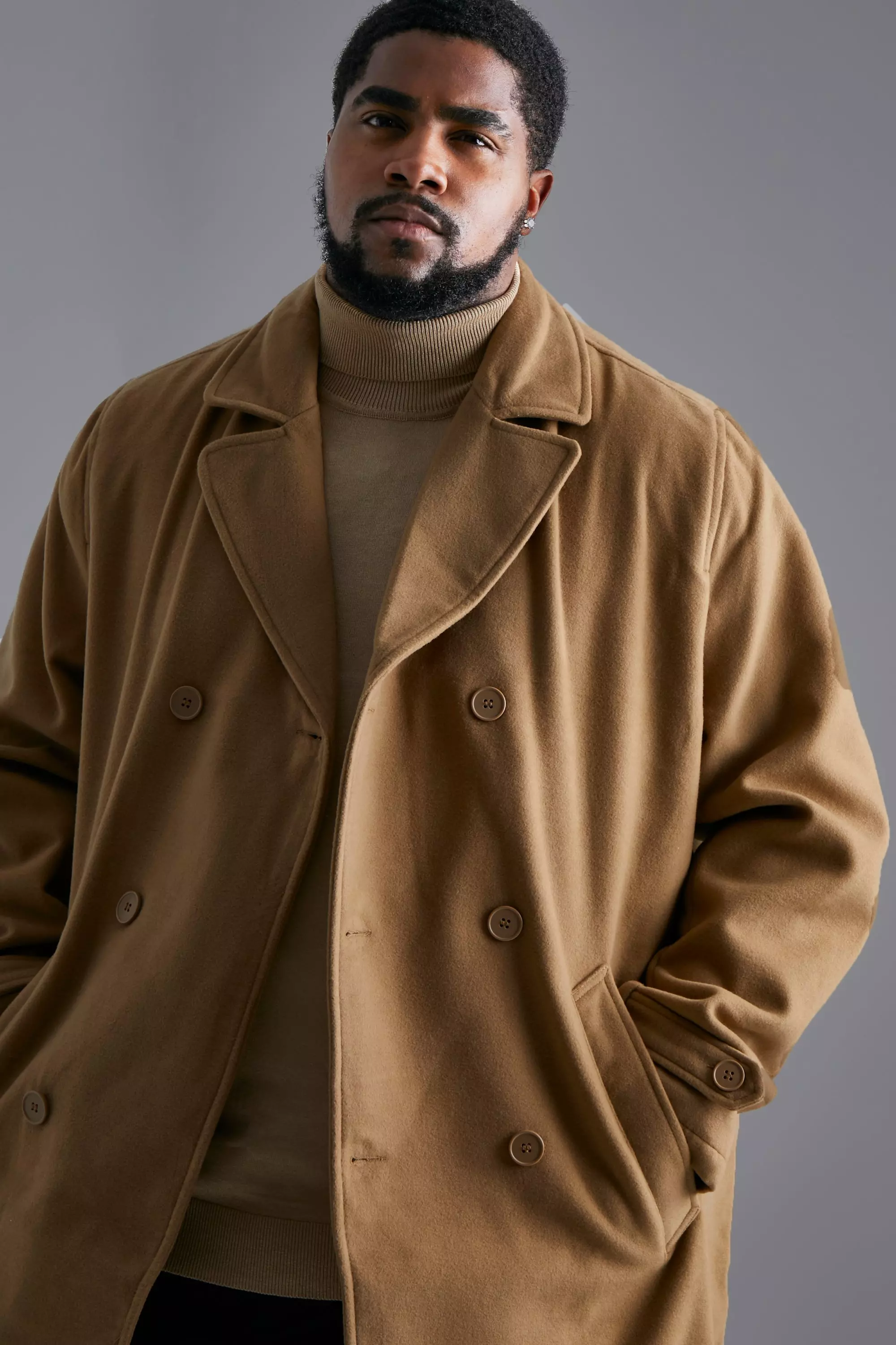 Boohooman double breasted wool overcoat shop
