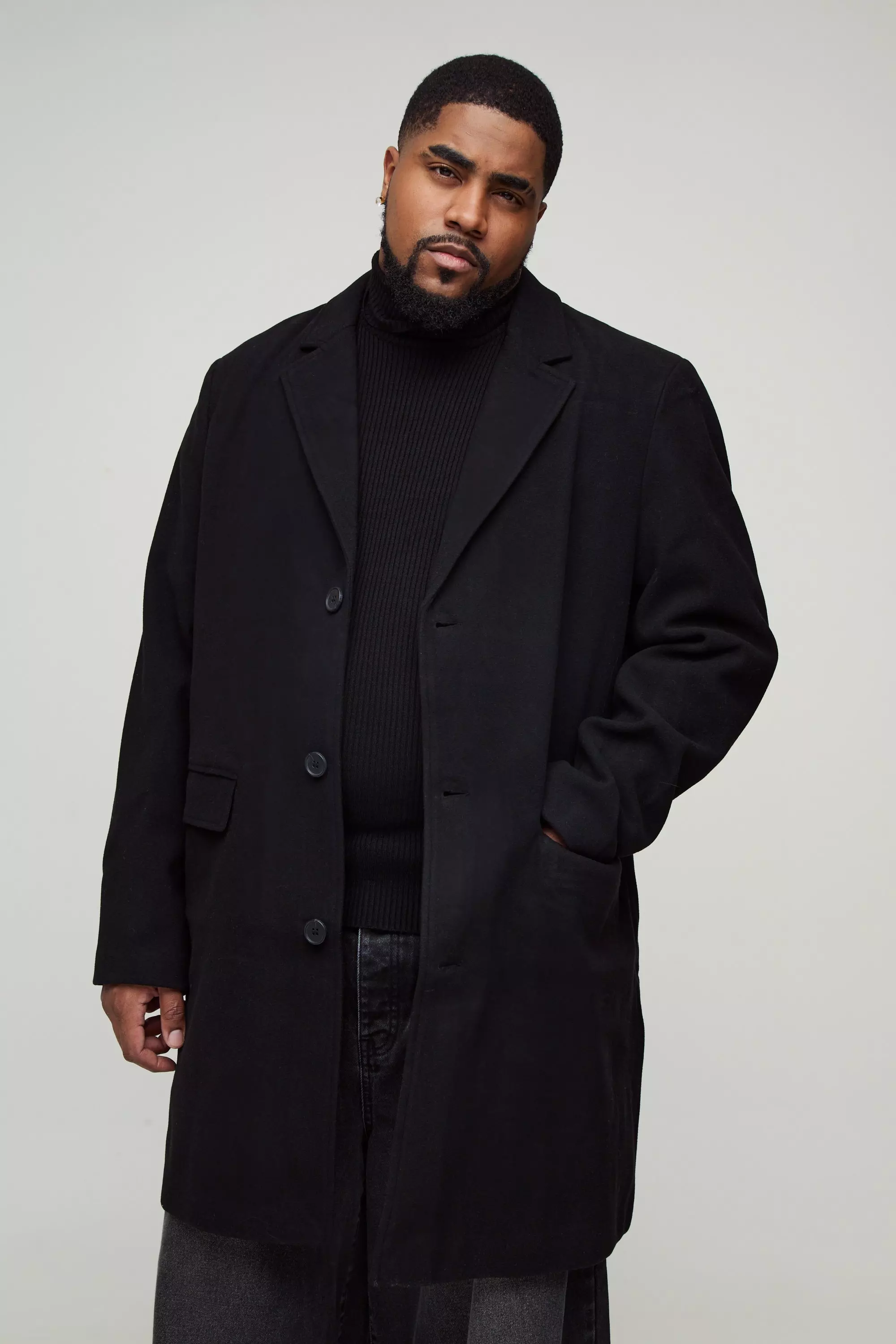 Plus Single Breasted Wool Look Overcoat in Black alternative image