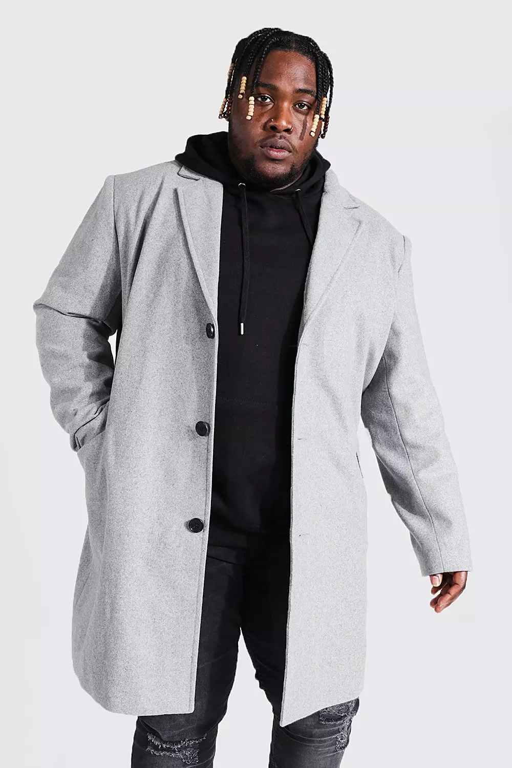 Plus Single Breasted Wool Look Overcoat in Grey Grey