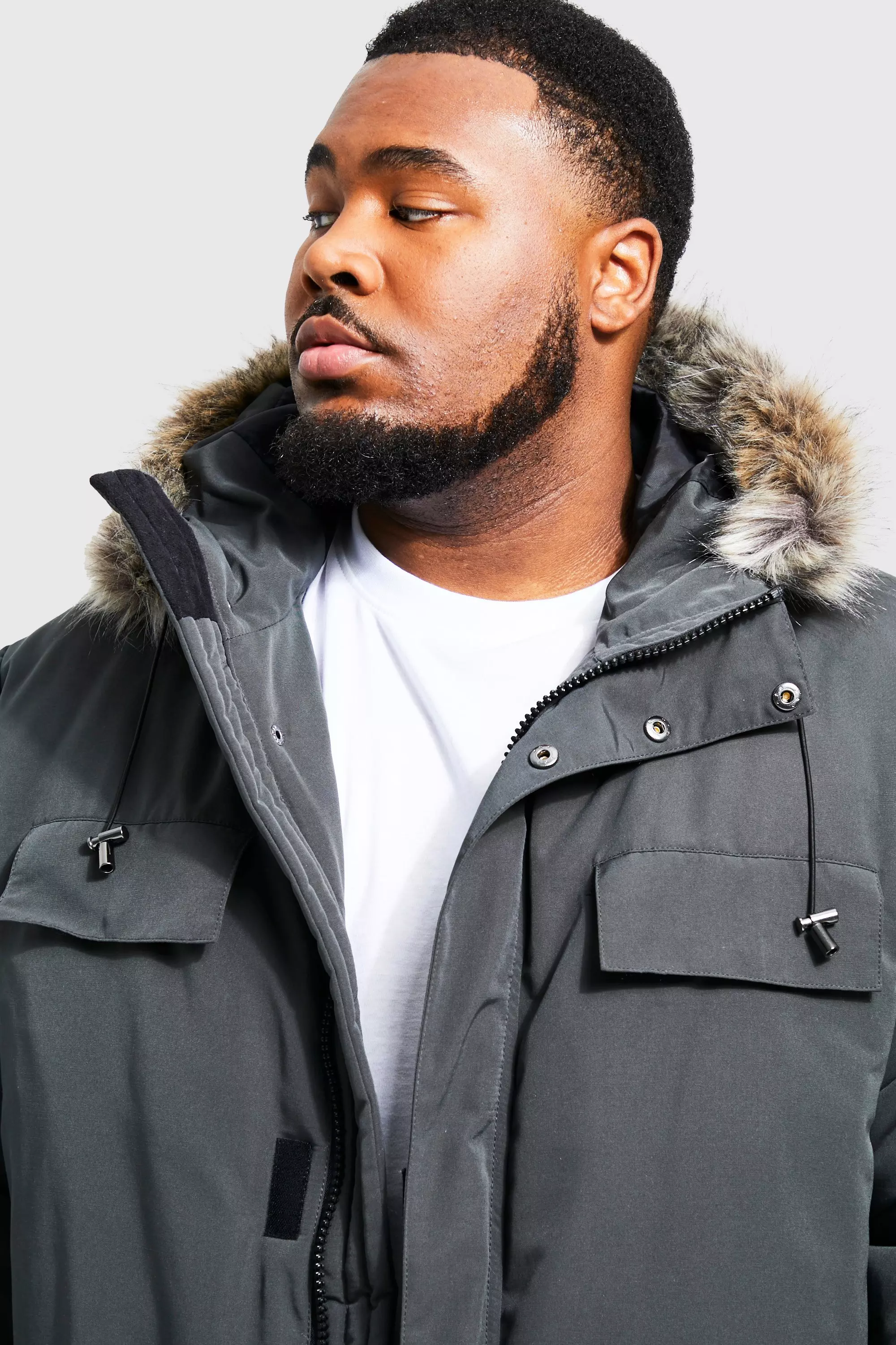 Charcoal Plus Arctic Parka Jas Met Faux Fur Capuchon alternatieve afbeelding