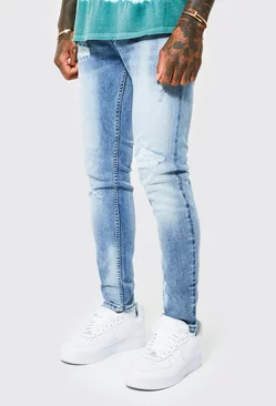 Blue Skinny Stretch Rip And Repair Stitched Jeans