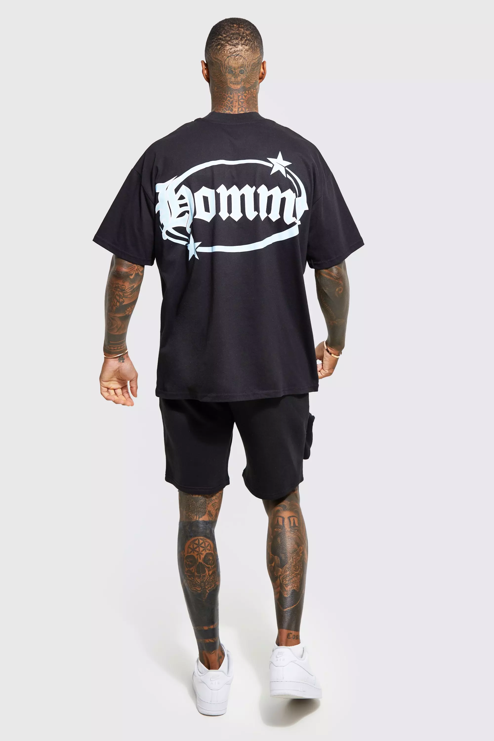 Black Oversized Homme T-shirt & Cargo Short Set alternative image