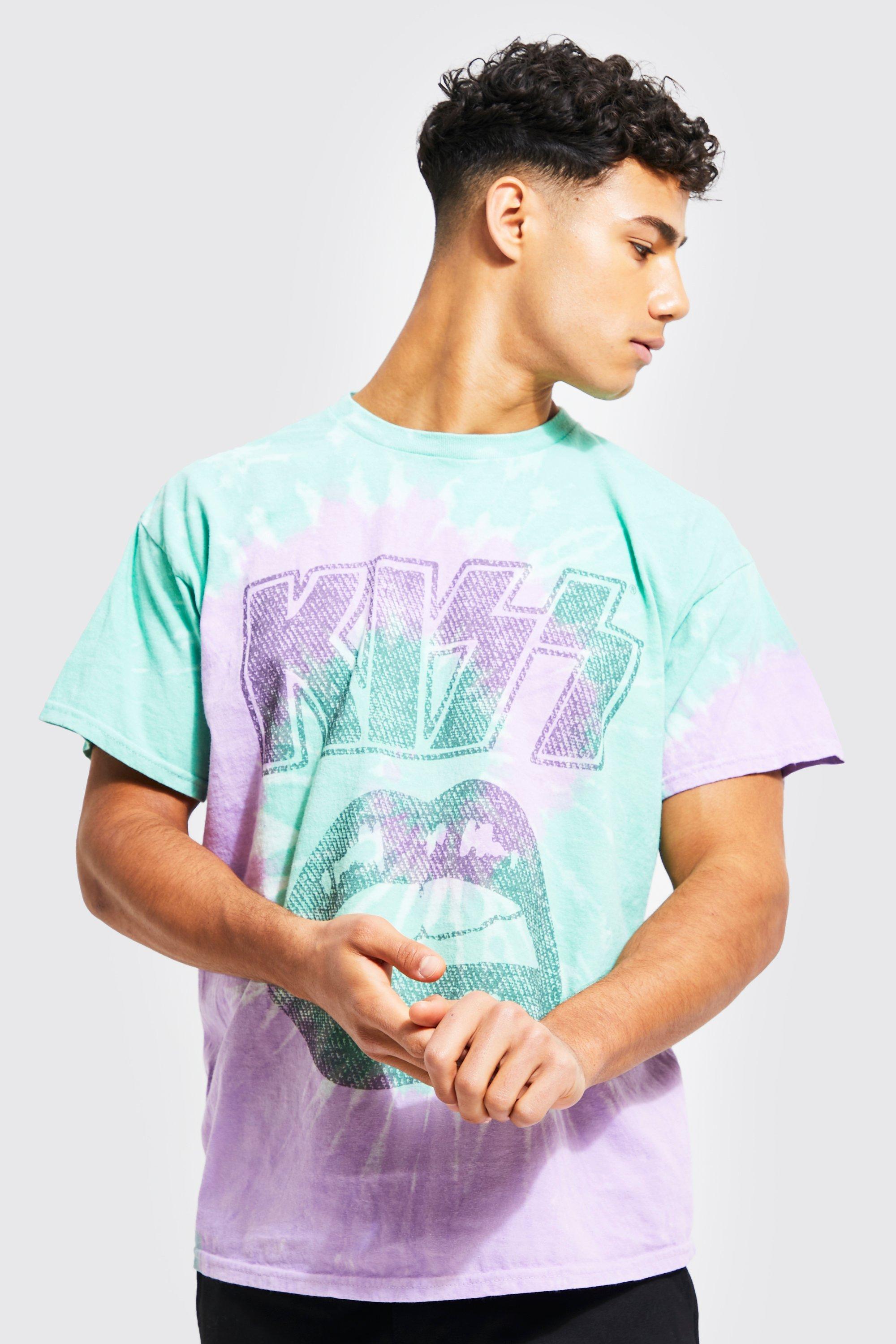 Oversized Kiss Tie Dye License T-shirt | boohooMAN UK